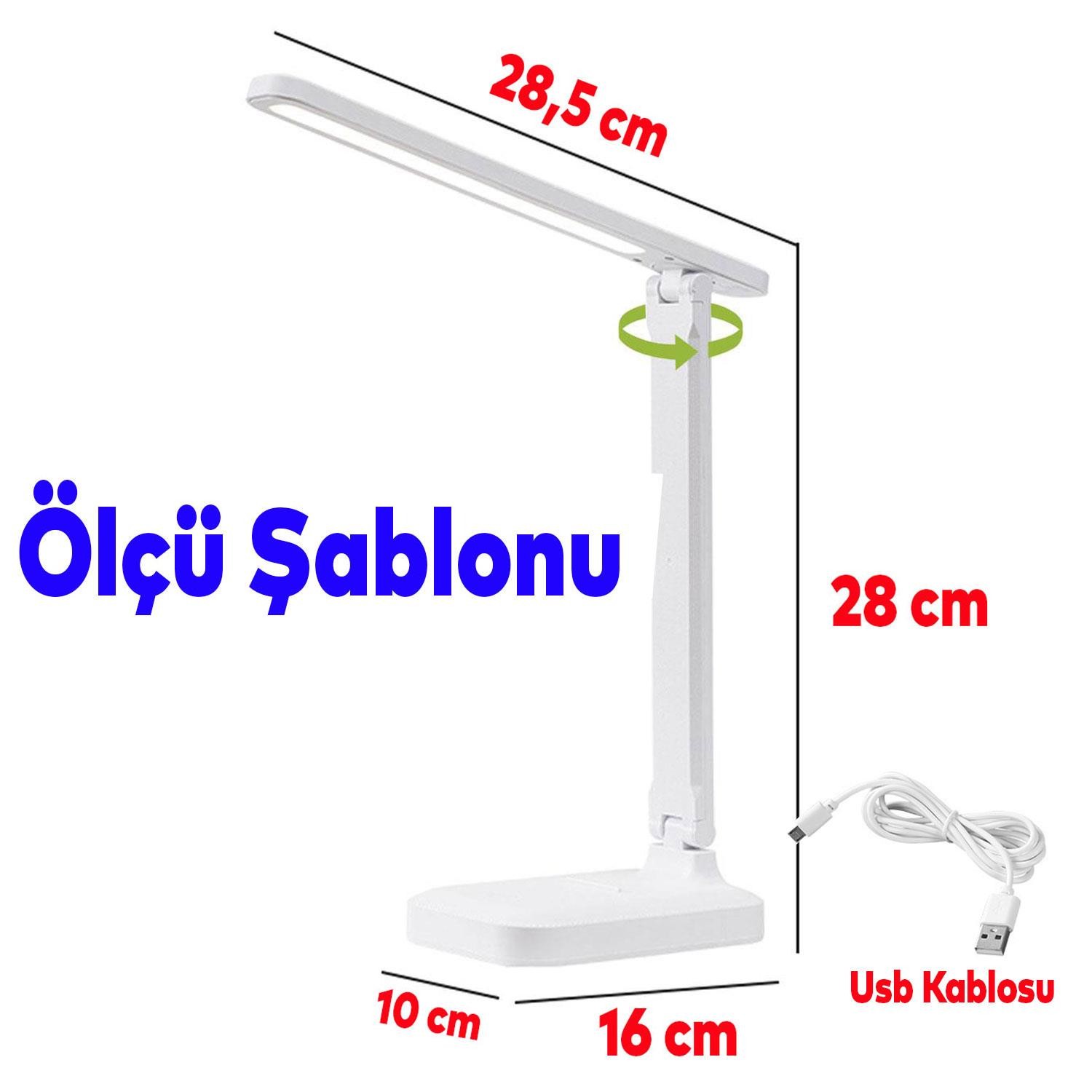 Şarjlı Masa Lambası Led 3 Modlu Oynar Başlıklı Dokunmatik Işık ve Renk Ayarlı Çalışma Okuma Işığı Gece Lambası Beyaz