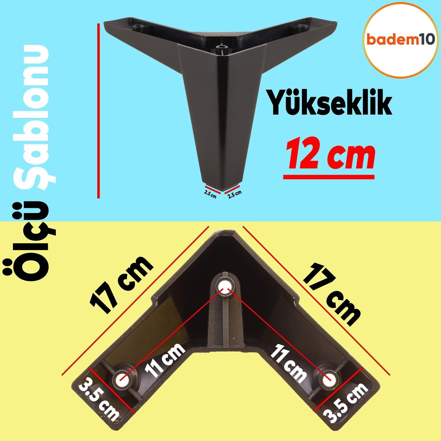 Sedir Lüks Mobilya Kanepe Sehpa Tv Ünitesi Koltuk Ayağı 12 Cm Siyah Baza Ayakları 4 Adet