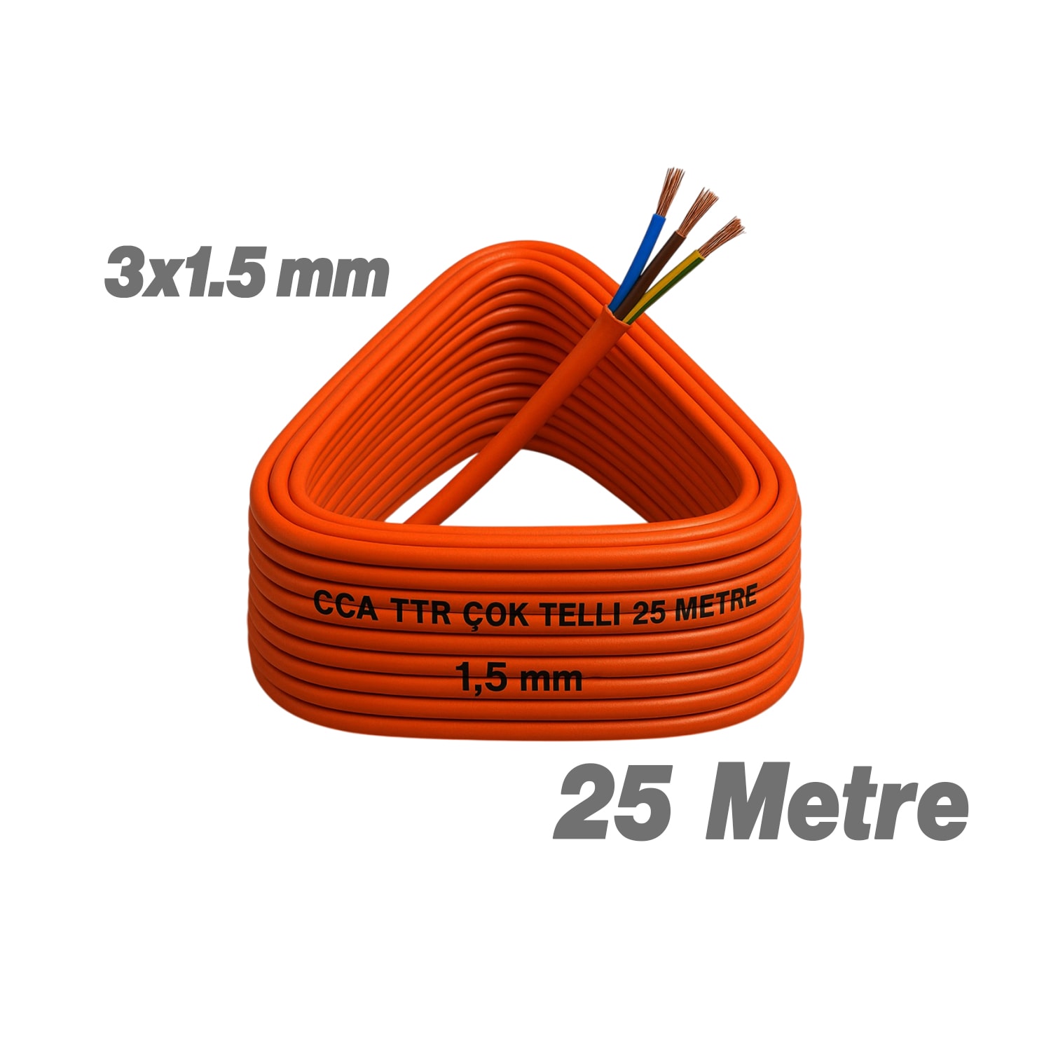 Seyyar 25 Metre Uzatma Kablosu TTR CCA Telli 3x1.5 mm Elektrik Kablo Kontrol Kalem Dişi Erkek Fiş
