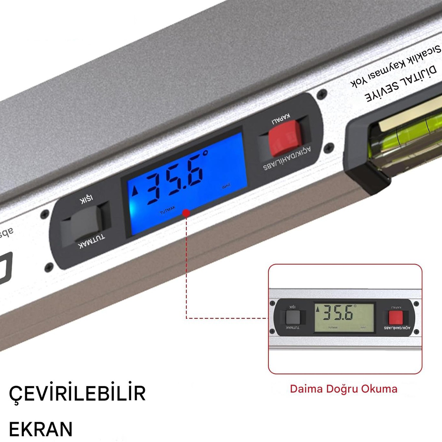 Dijital Lcd Ekranlı Su Terazisi 40 cm 400mm Hassas Elektronik Açı Ölçer Alüminyum Gövde Gönye Cihazı
