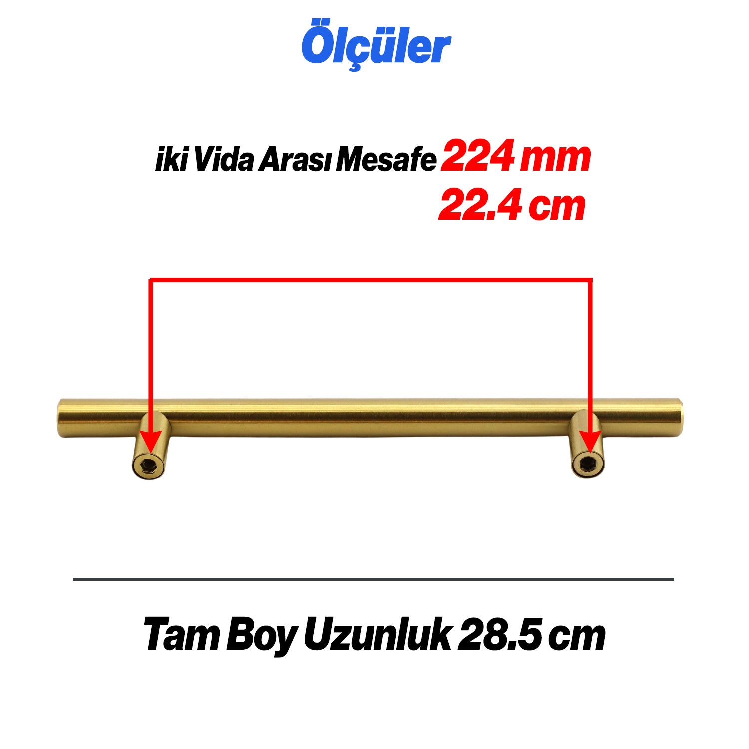 Alteta Gold Altın 224 mm 10 Adet Set Metal Mobilya Kulp Mutfak Dolap Çekmece Dolabı Kapak Kulpları