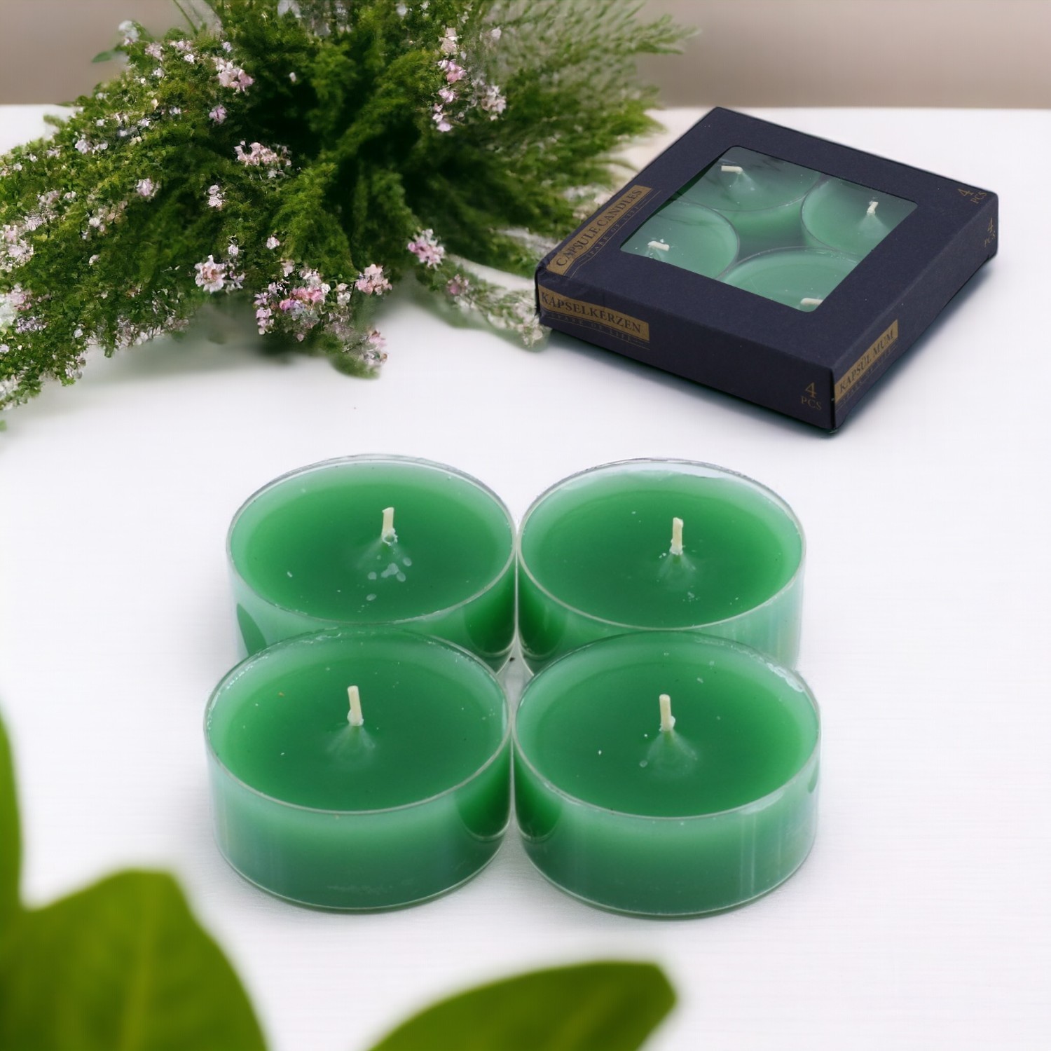 Tealight Kapsül Mum 4x43 Gr Dekoratif Mumu Kandil Hediyelik Fitilli Mumluk Şamdan Yeşil Renk Kokulu