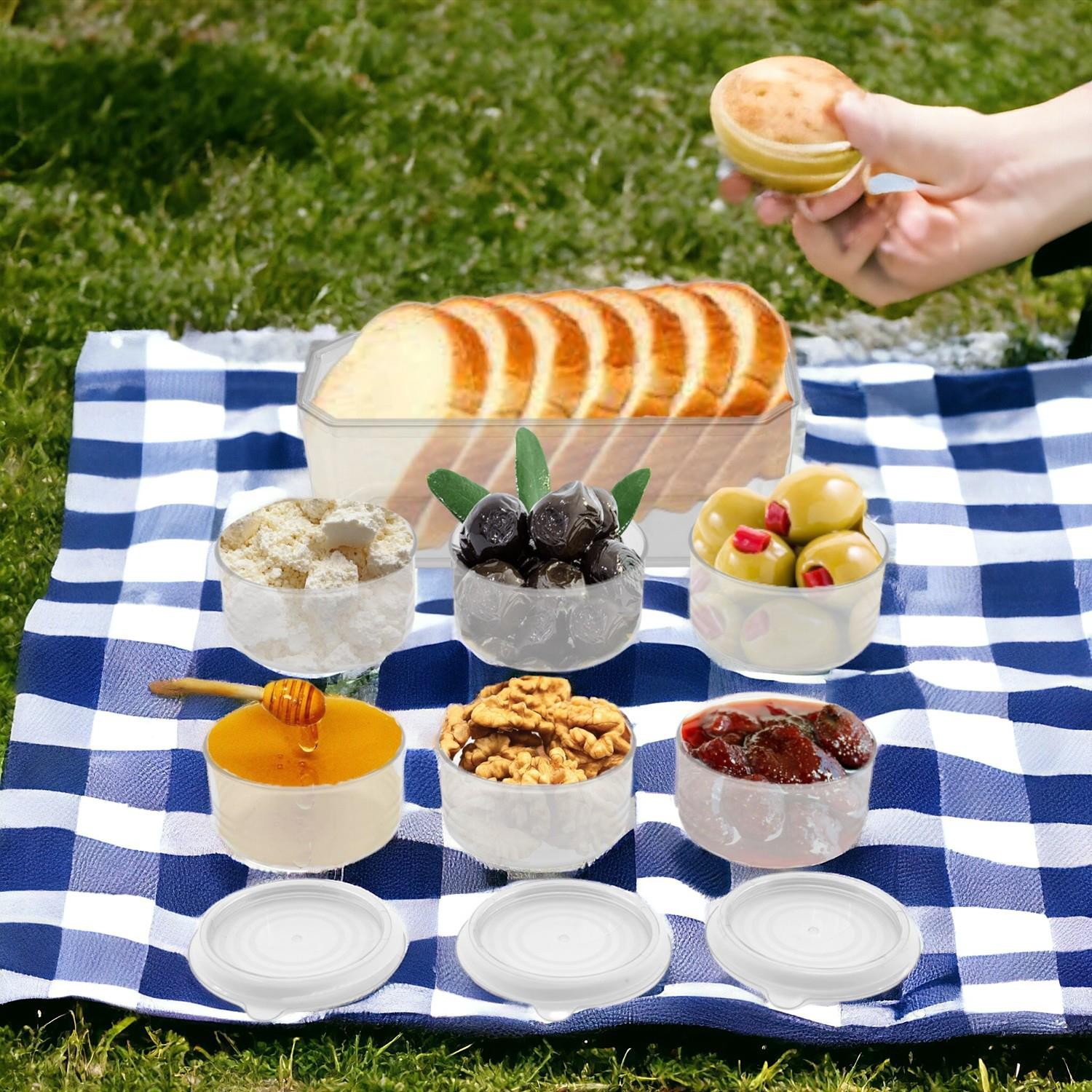 Piknik Tabağı Plastik Dayanıklı Kapaklı Kahvaltı Takımı 7 Pcs Tabak Kahvaltılık Saklama Kabı Şeffaf