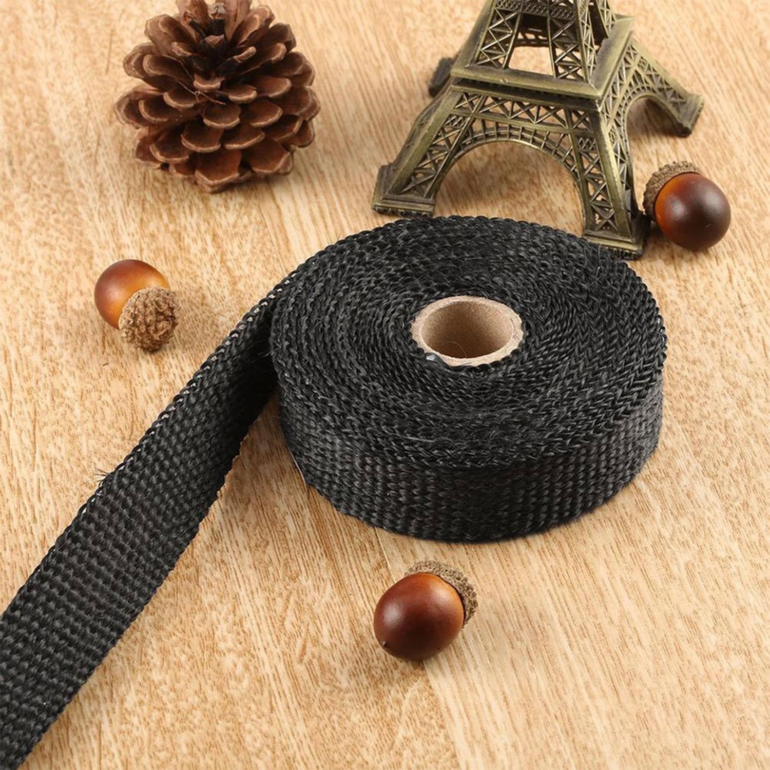Cam Elyaf Egzoz Sargısı Yanmaz Bant 3 mm X 15 Cm 5 Metre Amyant Bant Siyah Sıcaklık Önler Bant