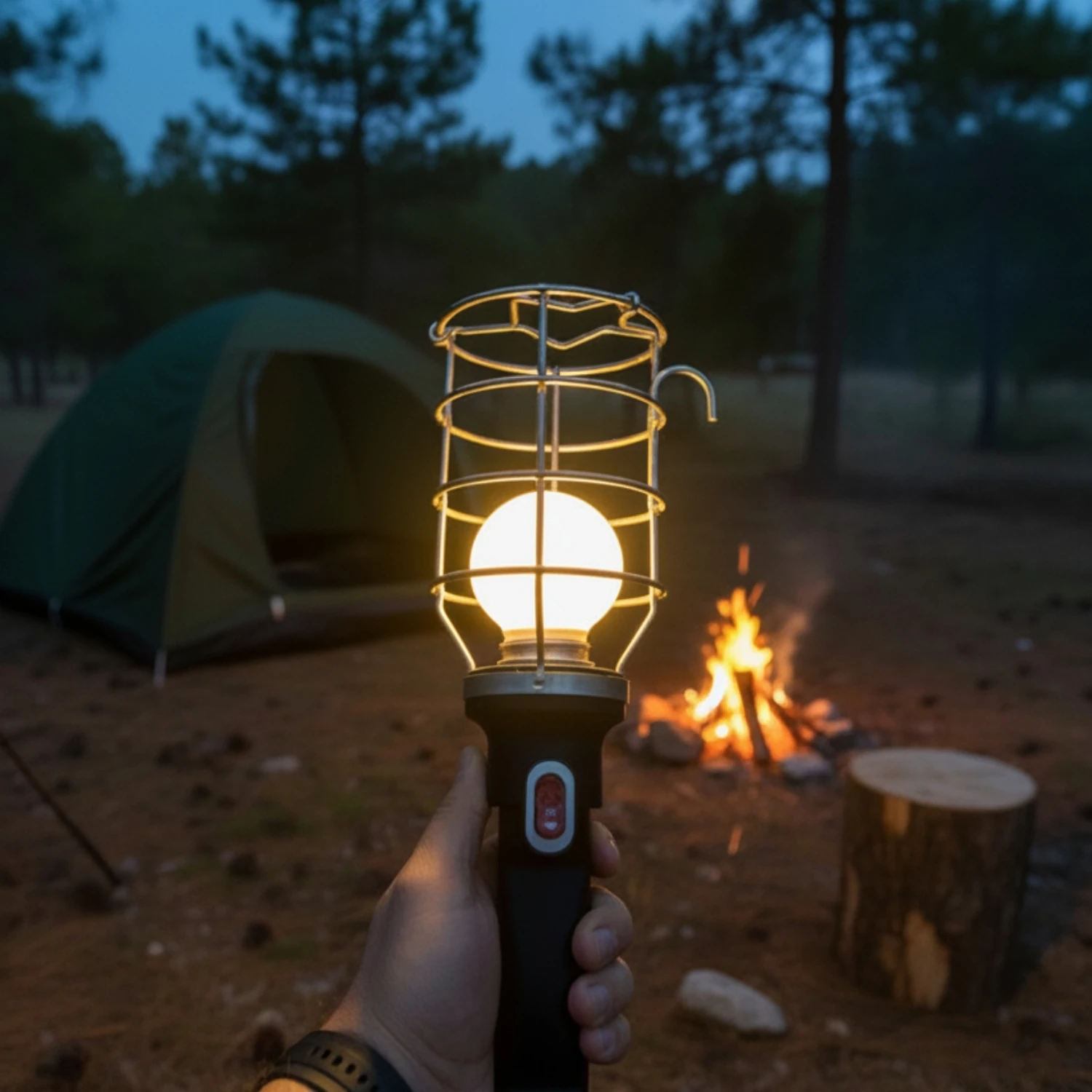 Siyah 15 mt Plastik Saplı Metal Koruma Kafesli Kablolu E27 Standart Duy Seyyar El Lambası