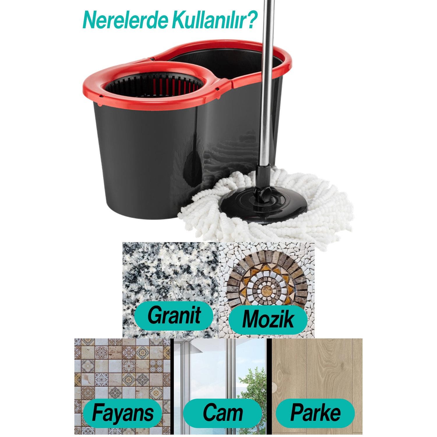 Smart Edition Mikrofiber Süper 360 Otomatik Temizlik Seti Yer Vileda Kova Mop Set Banyo Paspas 13 Lt