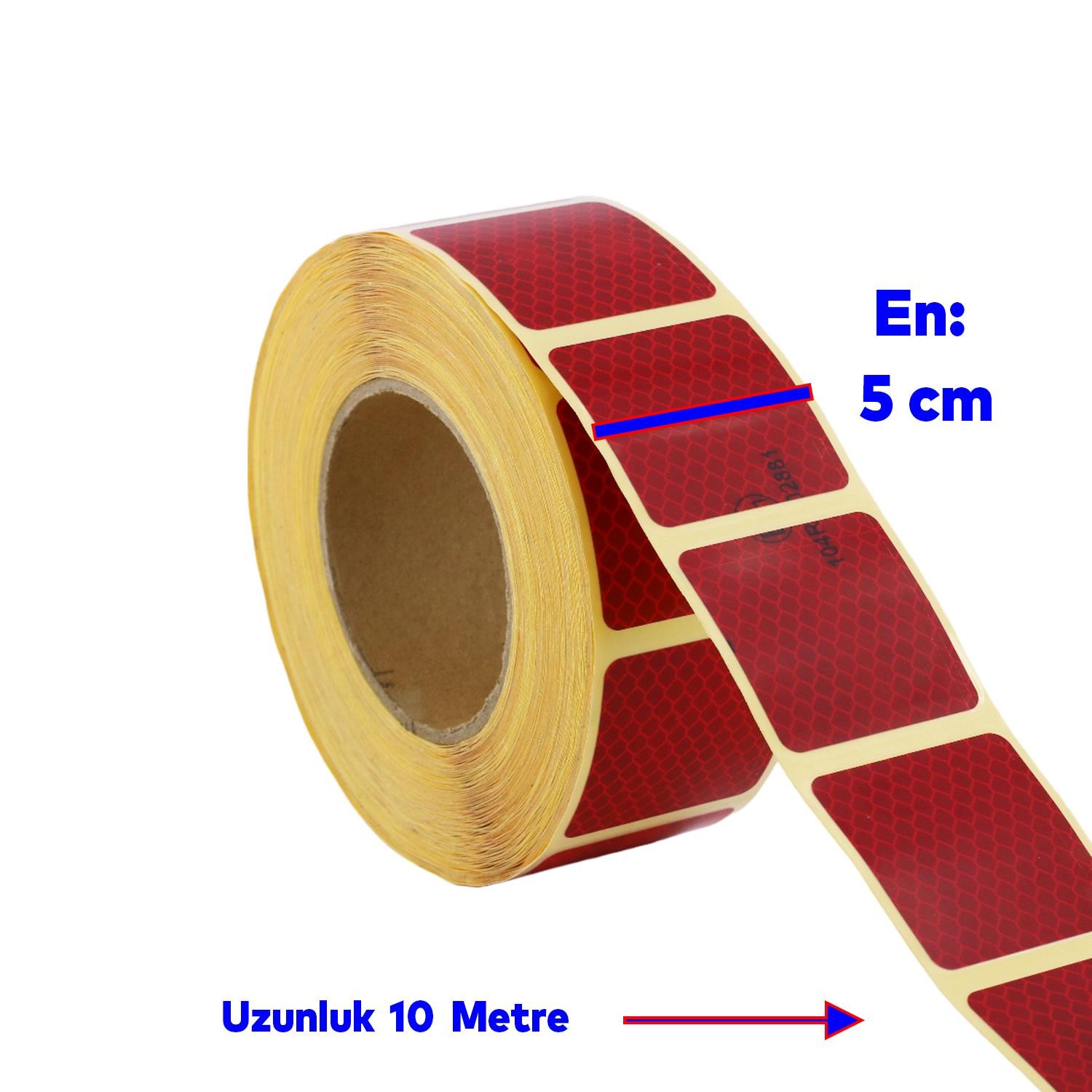 Tüvtürk Onaylı Kırmızı Kesik Reflektörlü Bant Gece Parlayan En 5 cm 10 Mt İkaz Fosforlu Reflektif