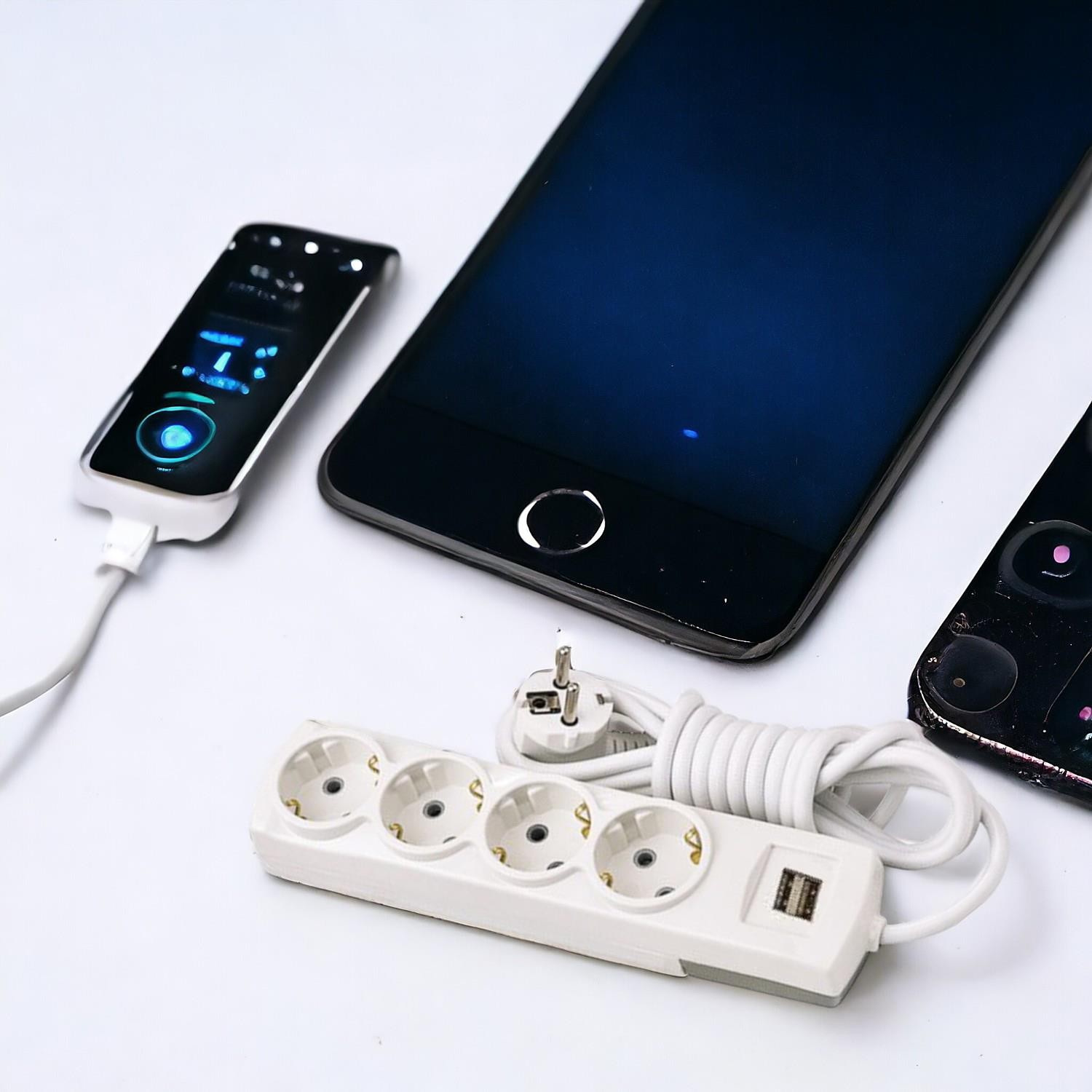 Kablolu USB'li 4'lü Topraklı Grup Priz Fiş Çoğaltıcı 5 Metre Çoklu Asmalı Uzatma Kablosu Düğmesiz