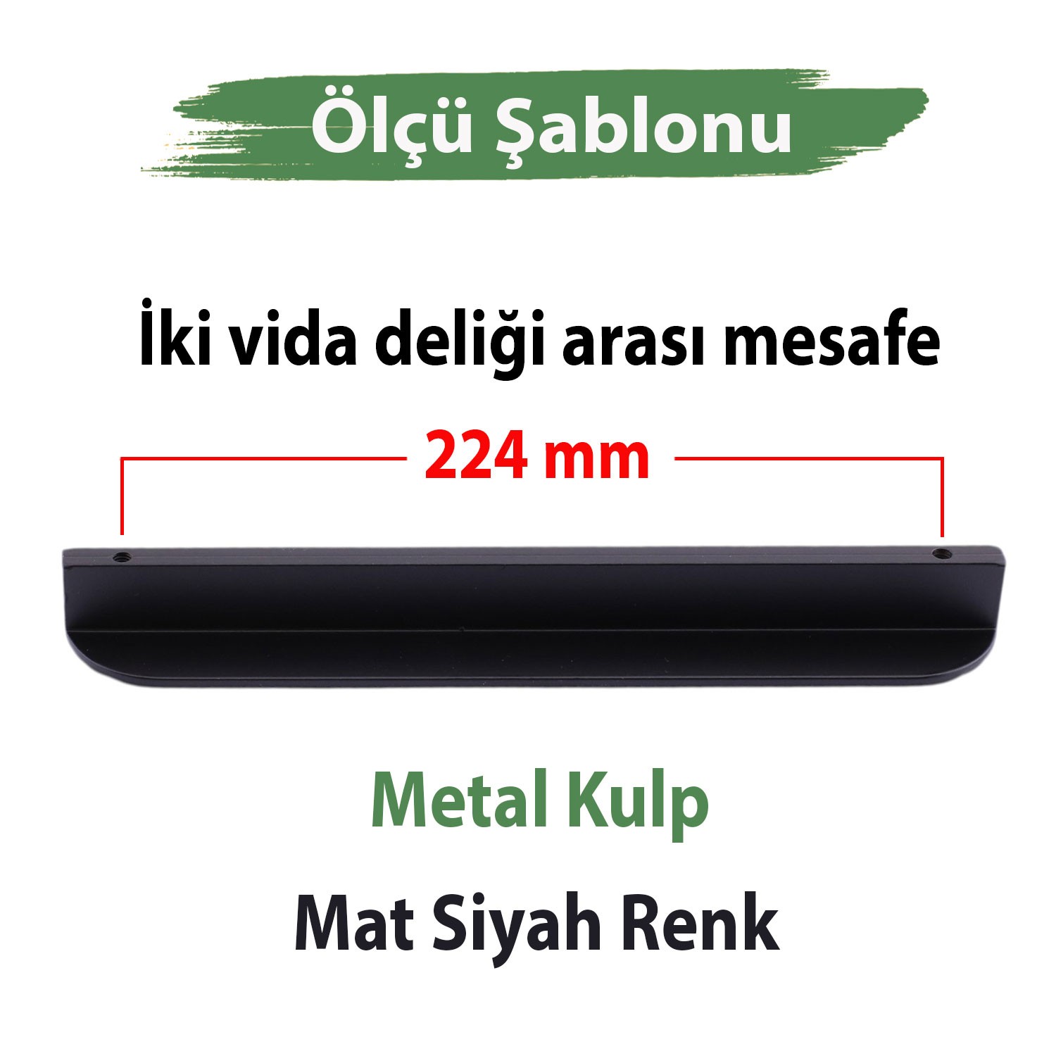 Teke Mat Siyah Metal Kulp 224 mm 22,4 cm  Mutfak Dolabı Kulbu Kulpu Mobilya Çekmece Dolap Kulpları
