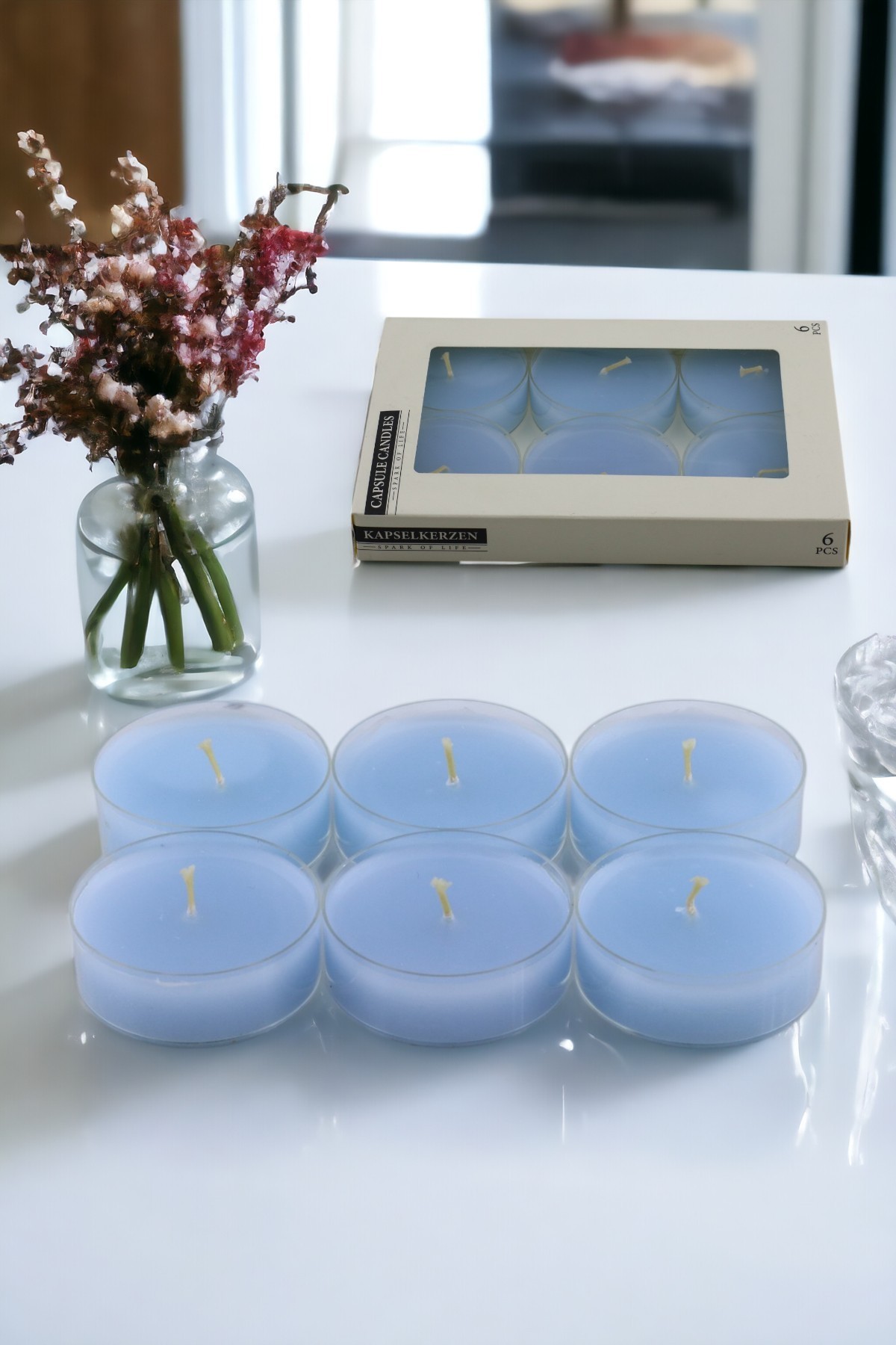 Tealight Kapsül Mum 6x35 Gr Dekoratif Mumu Kandil Hediyelik Fitilli Mumluk Şamdan Mavi Renk Kokulu