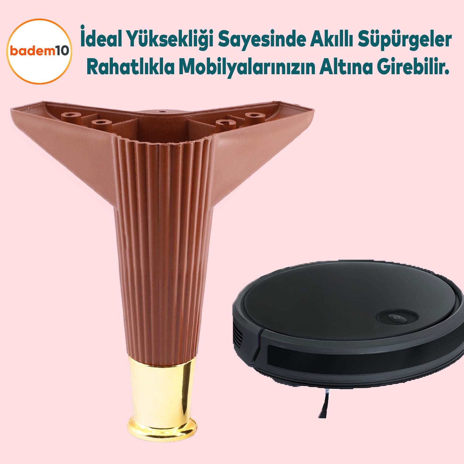 Elista 6'lı Set Mobilya Tv Ünitesi Yükseltici M8 Civatalı Destek Ayağı Ayakları 15 Cm Ceviz Altın