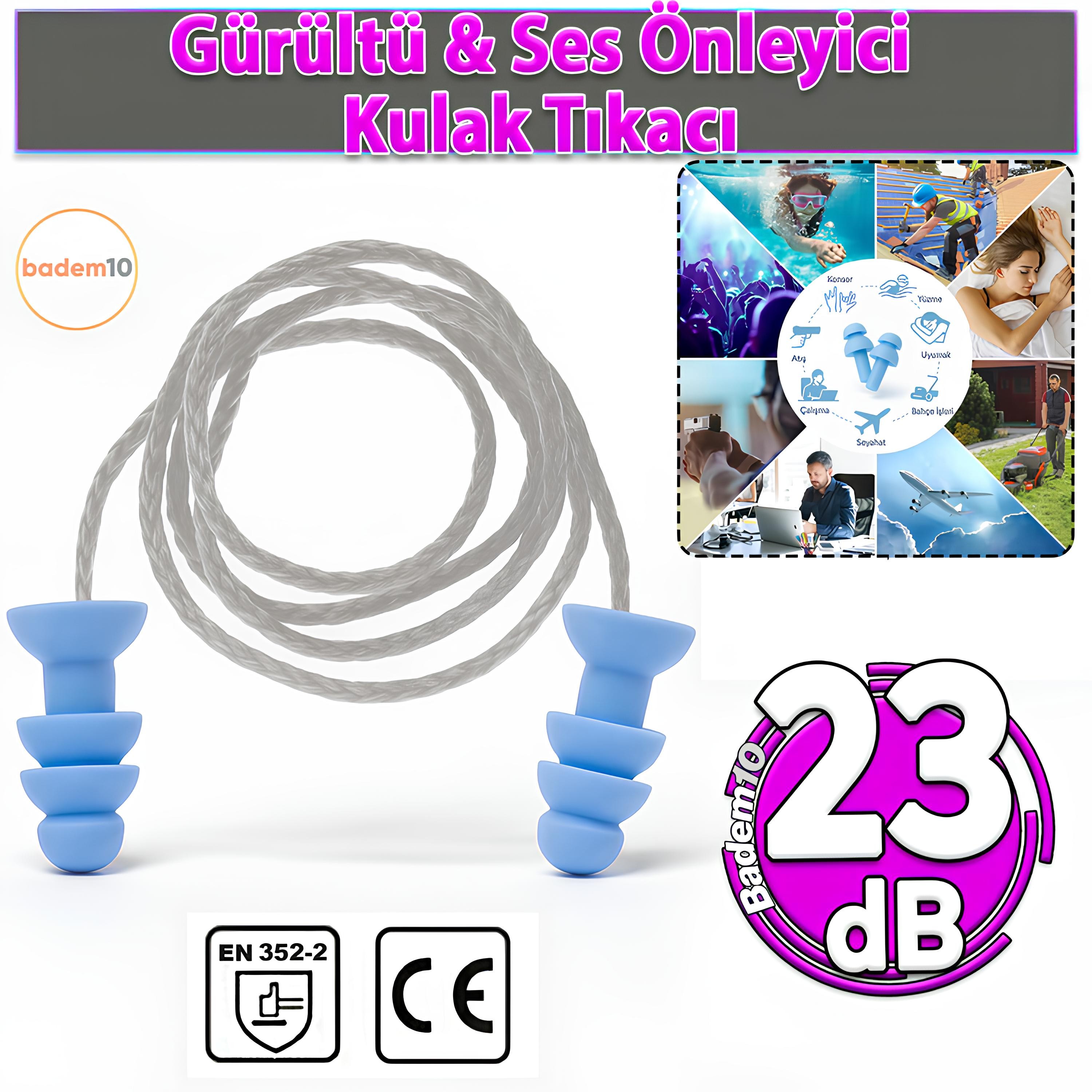 🔇 23 dB Yıkanabilir Kulak Tıkacı İpli Su Geçirmez, Gürültü Önleyici Yüzme Uyku Seyahat İçin Tıkaç