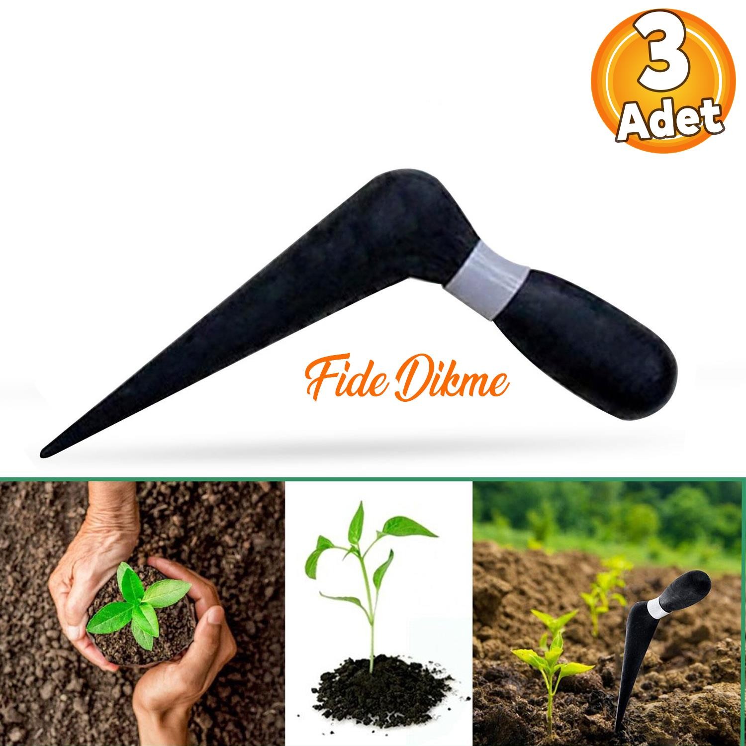 Fide Dikme Aparatı Aleti Fide Dikici Ve Sökücü Siyah Plastik 18 cm (3 Adet)