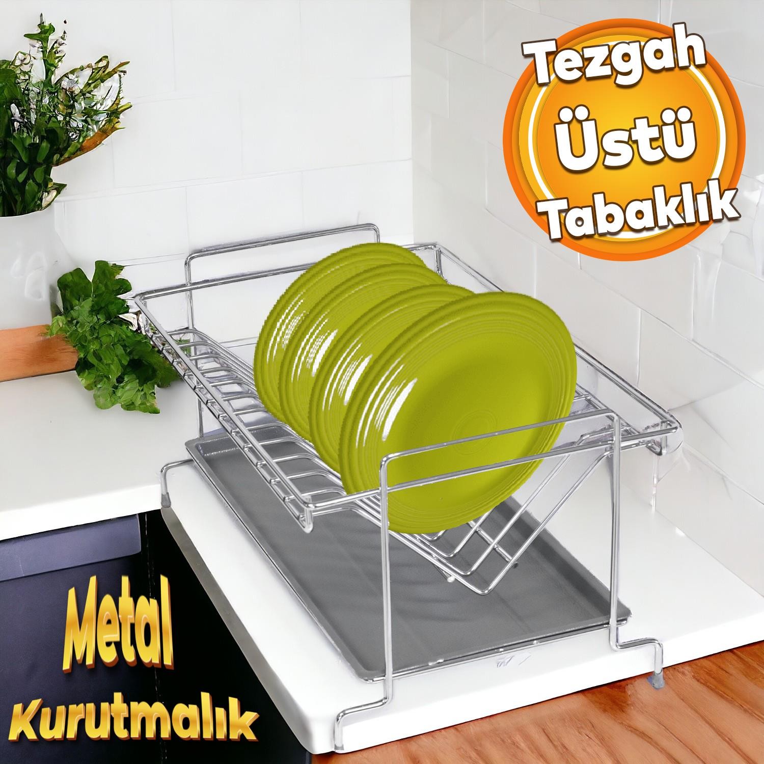 Tezgah Üstü Kitchnox Paslanmaz Metal Tabaklık 36 Cm Bardaklık Kurutmalık Bulaşıklık Kurutma Rafı