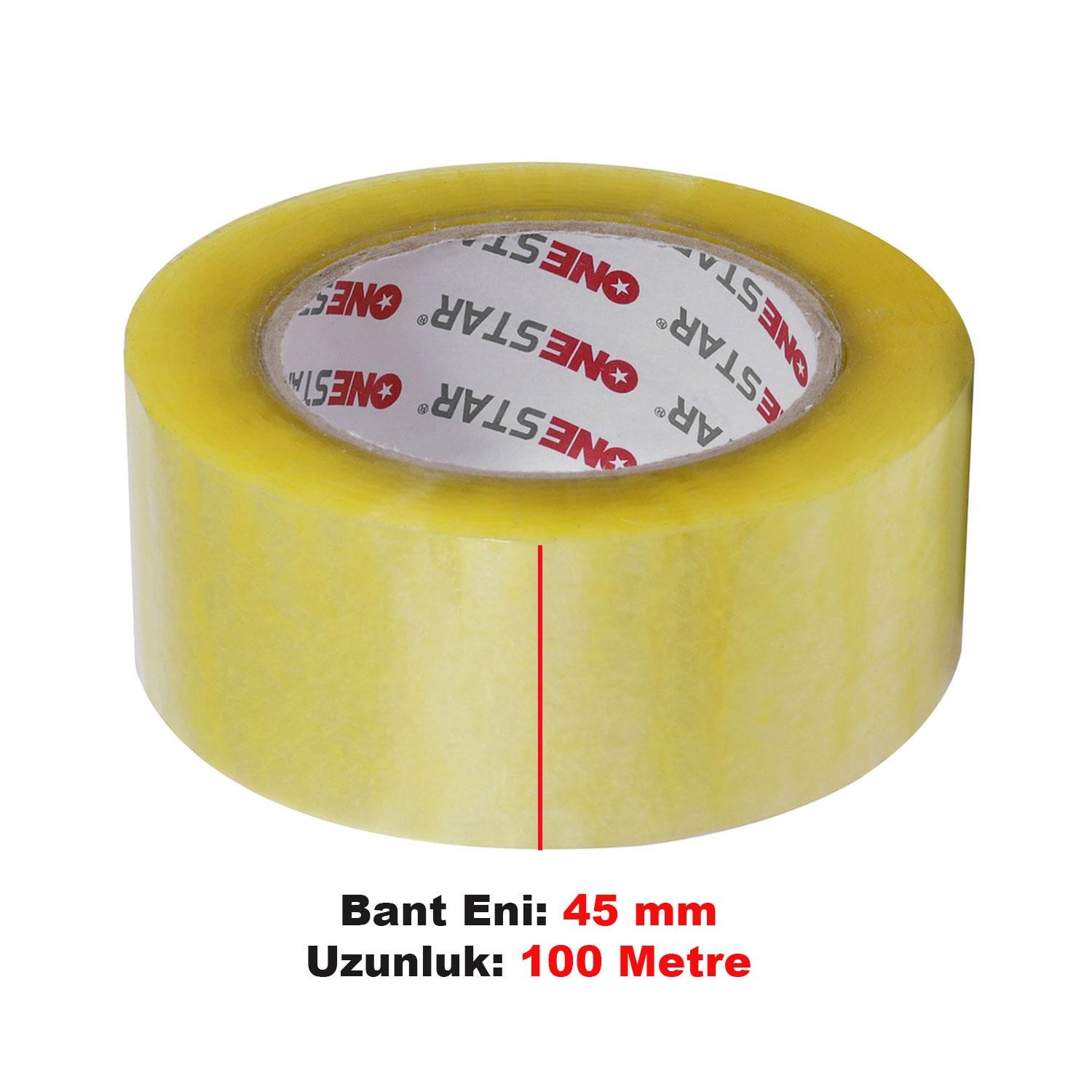 Onestar Koli Bandı 45 mm x 100 Mt Şeffaf Güçlü Yapışkanlı Kopmayan Bant (5 ADET)