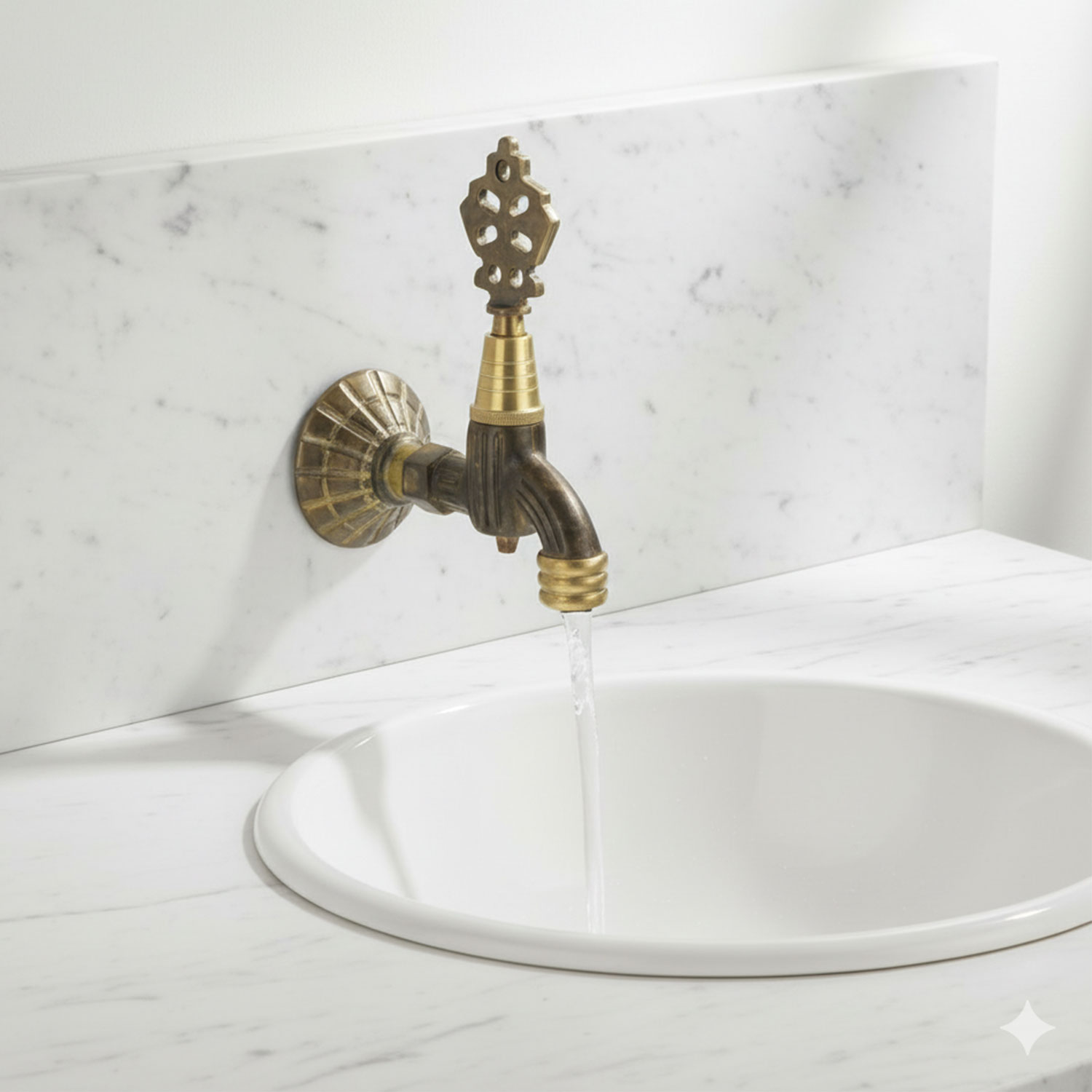 Pirinç Döküm Osmanlı Motifli Musluk Bahçe Çeşme Şadırvan Balkon İçin Dekoratif Otantik Musluk