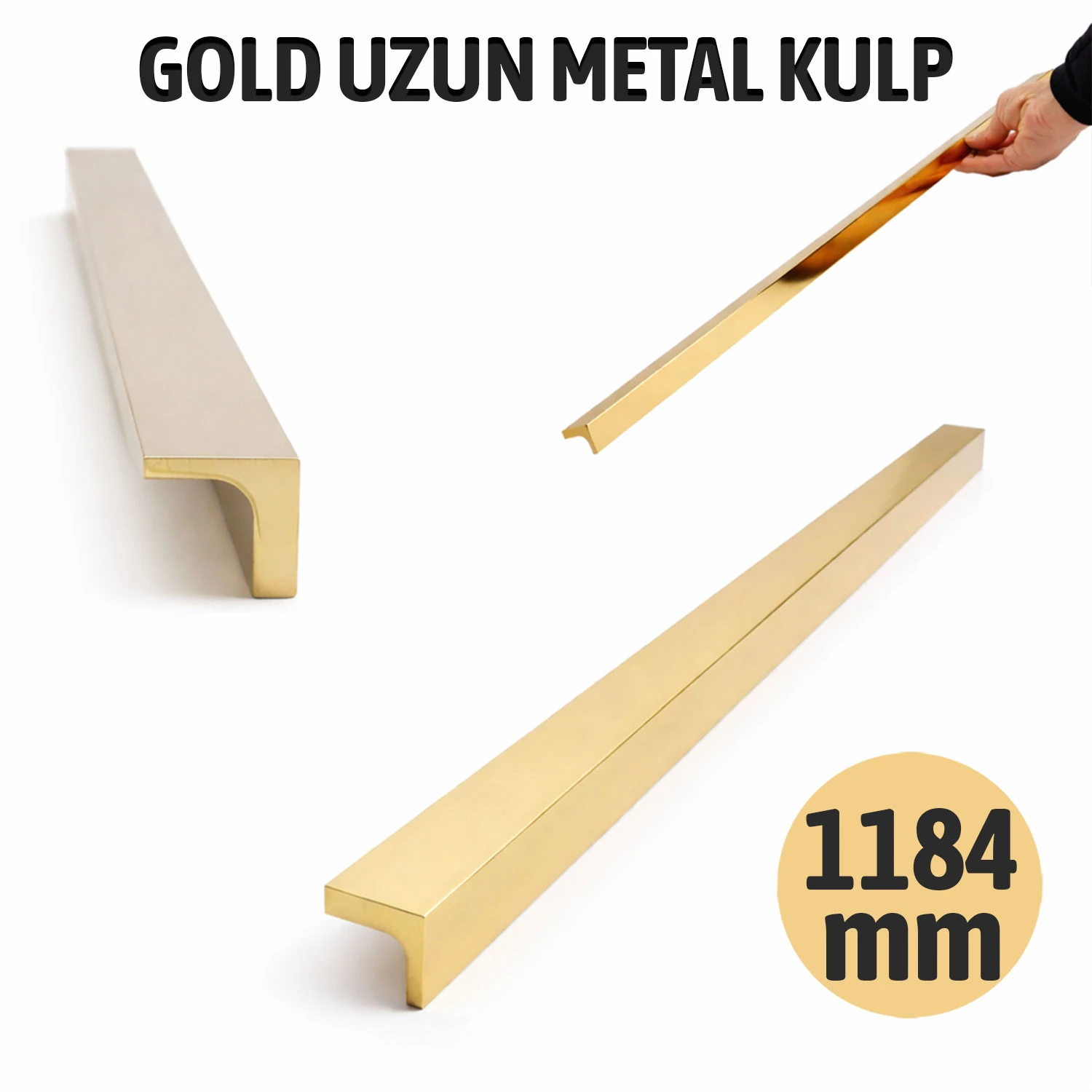Lada Lüks Düz Metal Altın Çekmece Kulpu 1184 mm Modern Tasarım