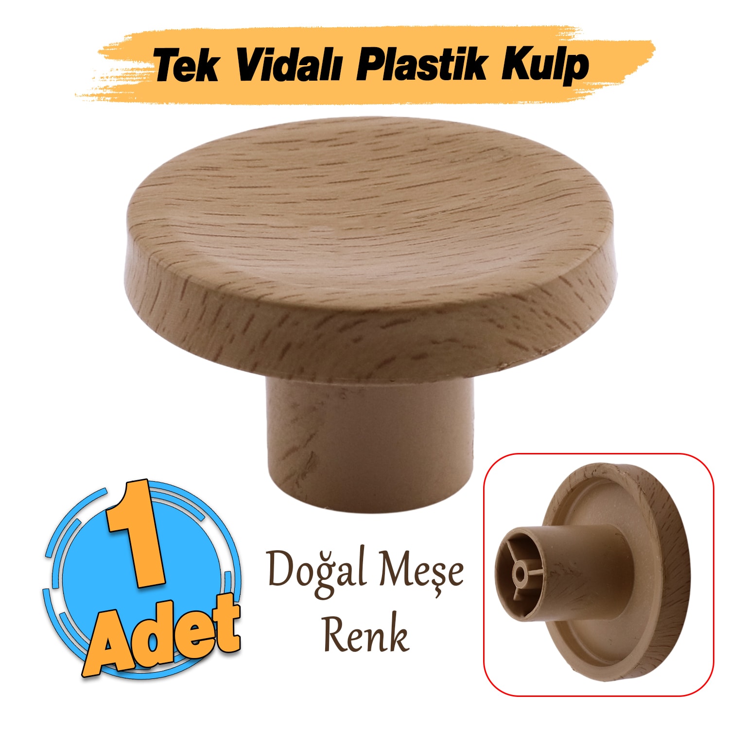 Tek Vidalı Bohem İç Bükey Plastik Düğme Kulp Kubik Doğal Meşe Renk Mobilya Dolap Çekmece Kulpu Kulbu