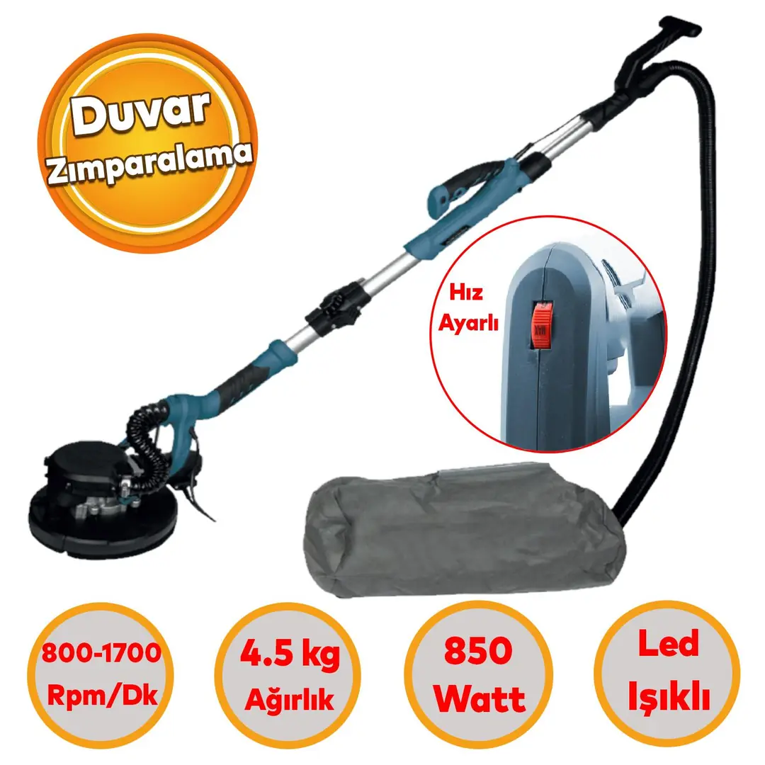 Duvar Alçıpan Zımparalama Makinası 225 mm Led Işıklı PR835E Uzun