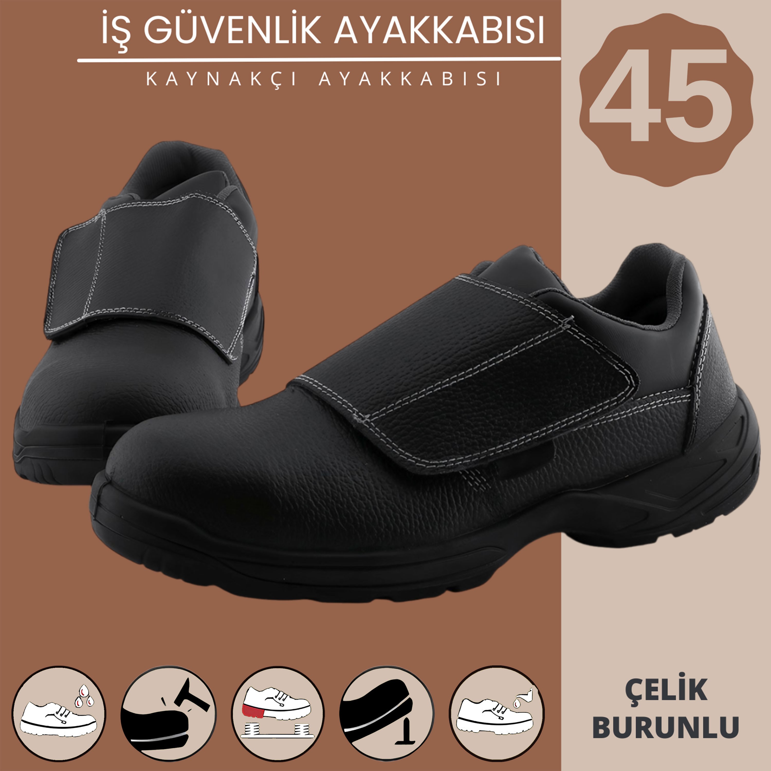 İş Güvenlik Ayakkabısı Kaynakçı Ayakkabısı Çelik Demir Burunlu 45 Numara Cırtlı İnşaatçı Ayakkabı