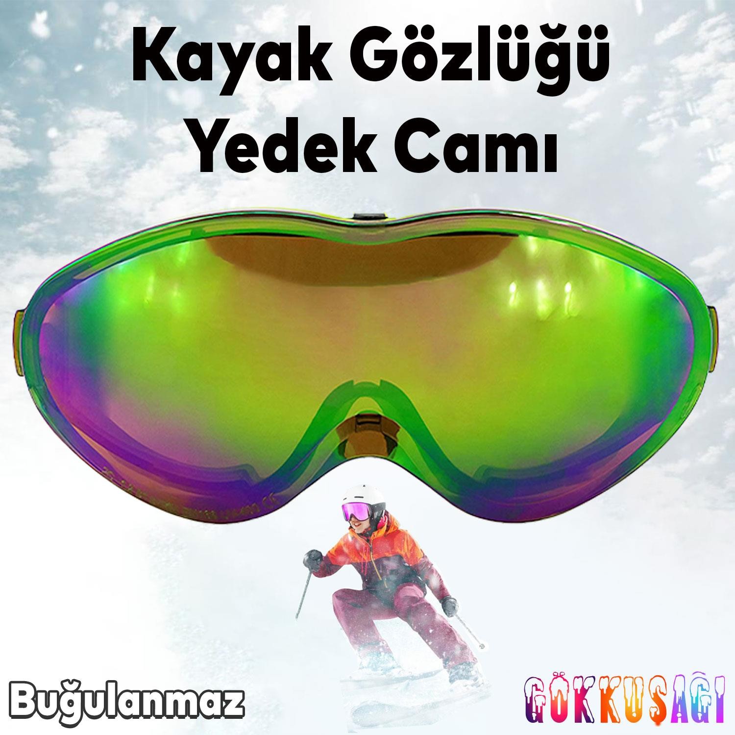 Bellasimo Çerçevesiz Kayak Gözlüğü Camı Lens Değiştirebilir Cam Antifog Güneş Kar Gözlük Camı Gökkuşağı