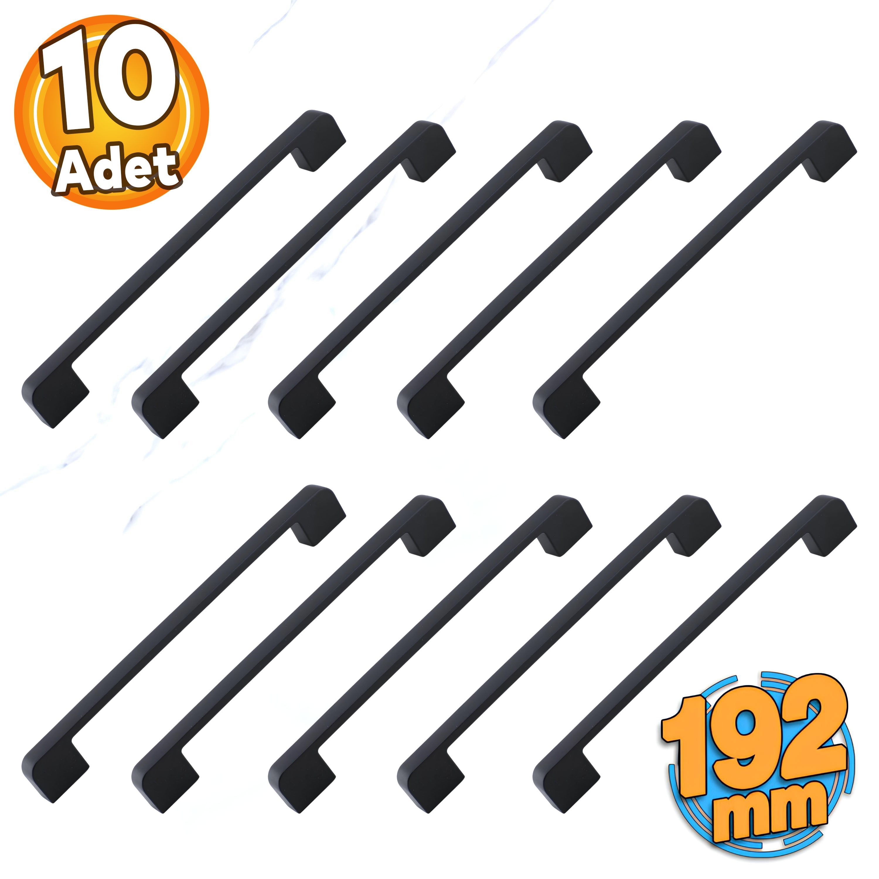 10 Adet Radus 192 mm - 19.2 cm Siyah Metal Mobilya Çekmece Mutfak Dolabı Dolap Kulpları Kulbu Kulpu