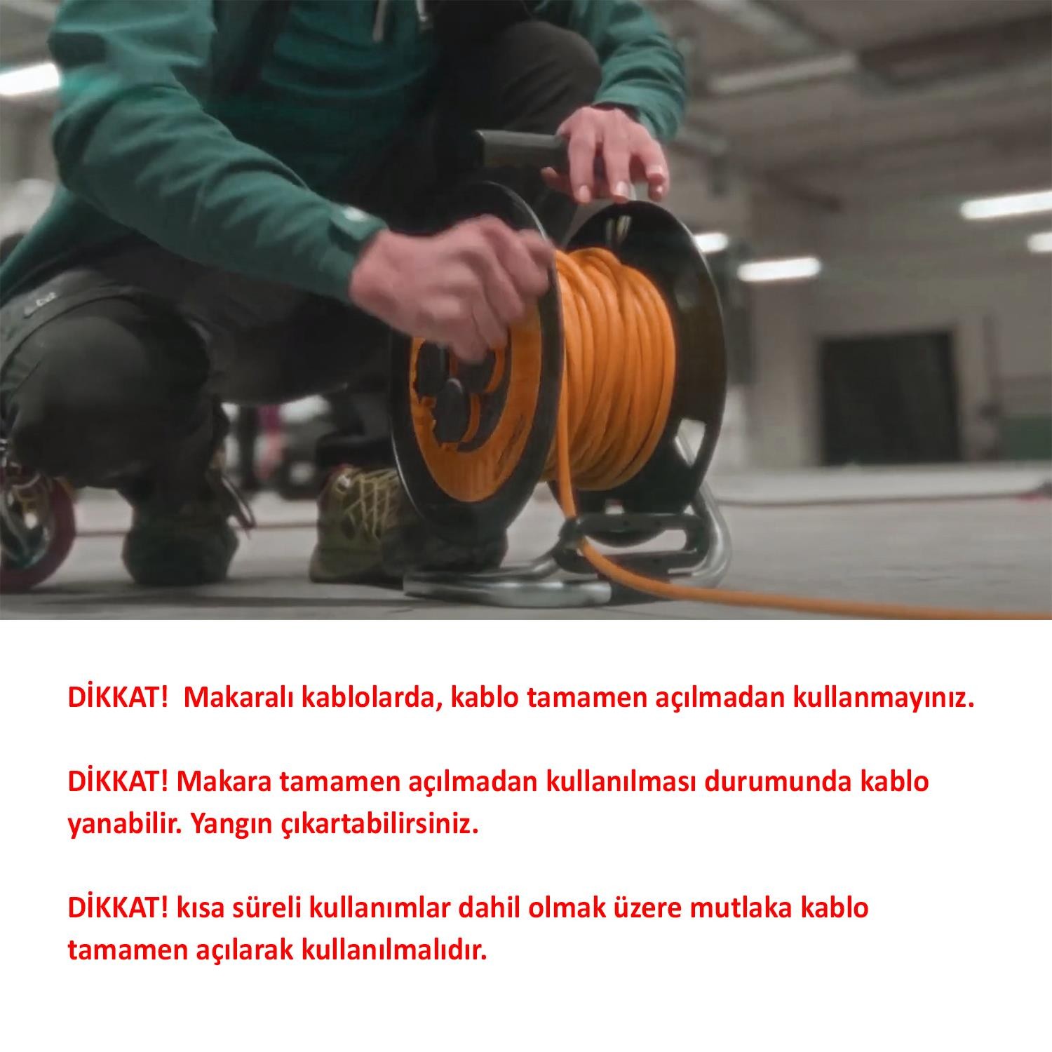 Bylion PME-50325-F Plastik Makaralı Monofaze Uzatma Kablosu 3x2.5 mm 50 Metre Seyyar CCA Alüminyum Alaşım Kablo 4 Priz