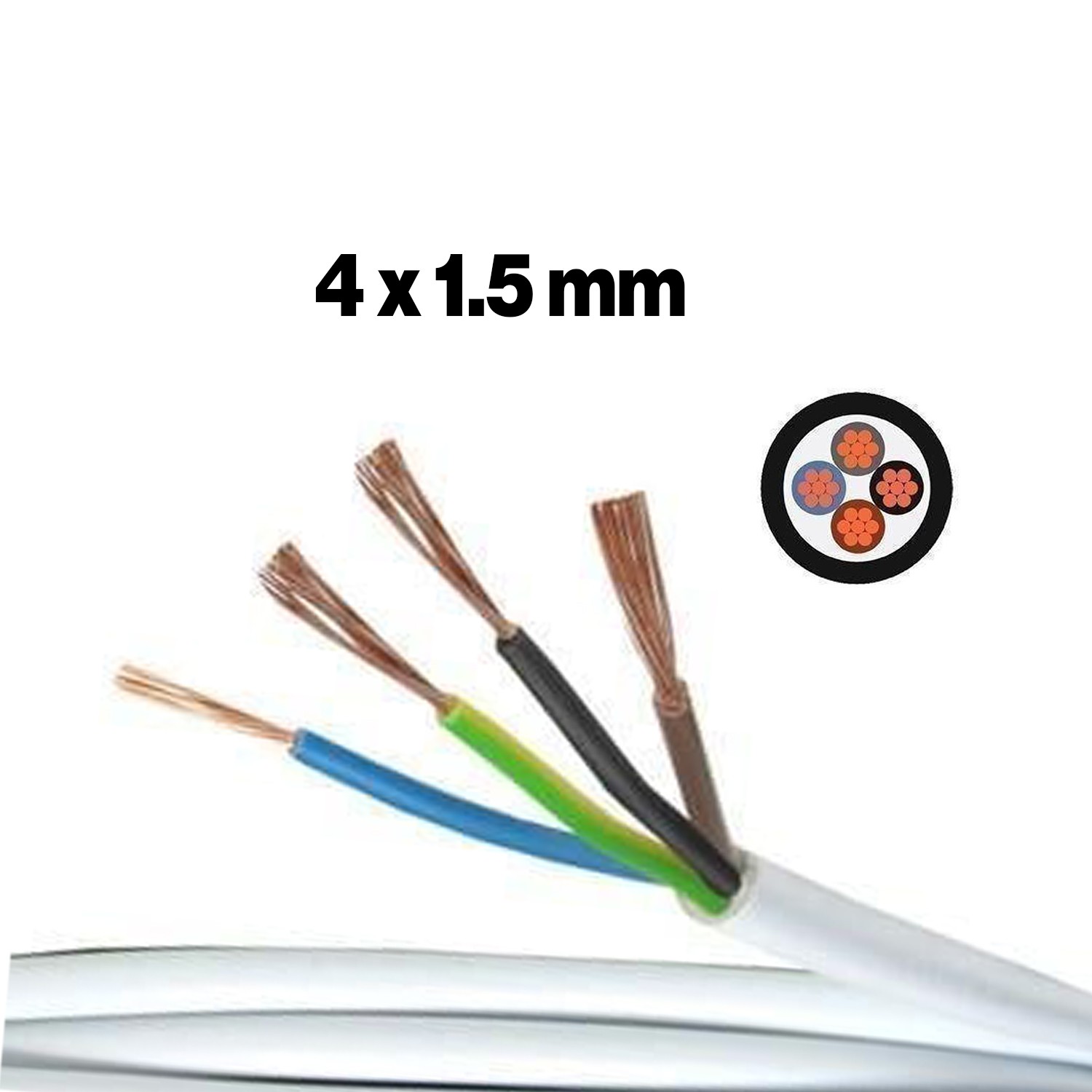 TTR CCA Çok Telli Elektrik Kablosu Topraklı Bakır İletken Trifaze Beyaz Kablo 4x1.5 mm 100 Metre