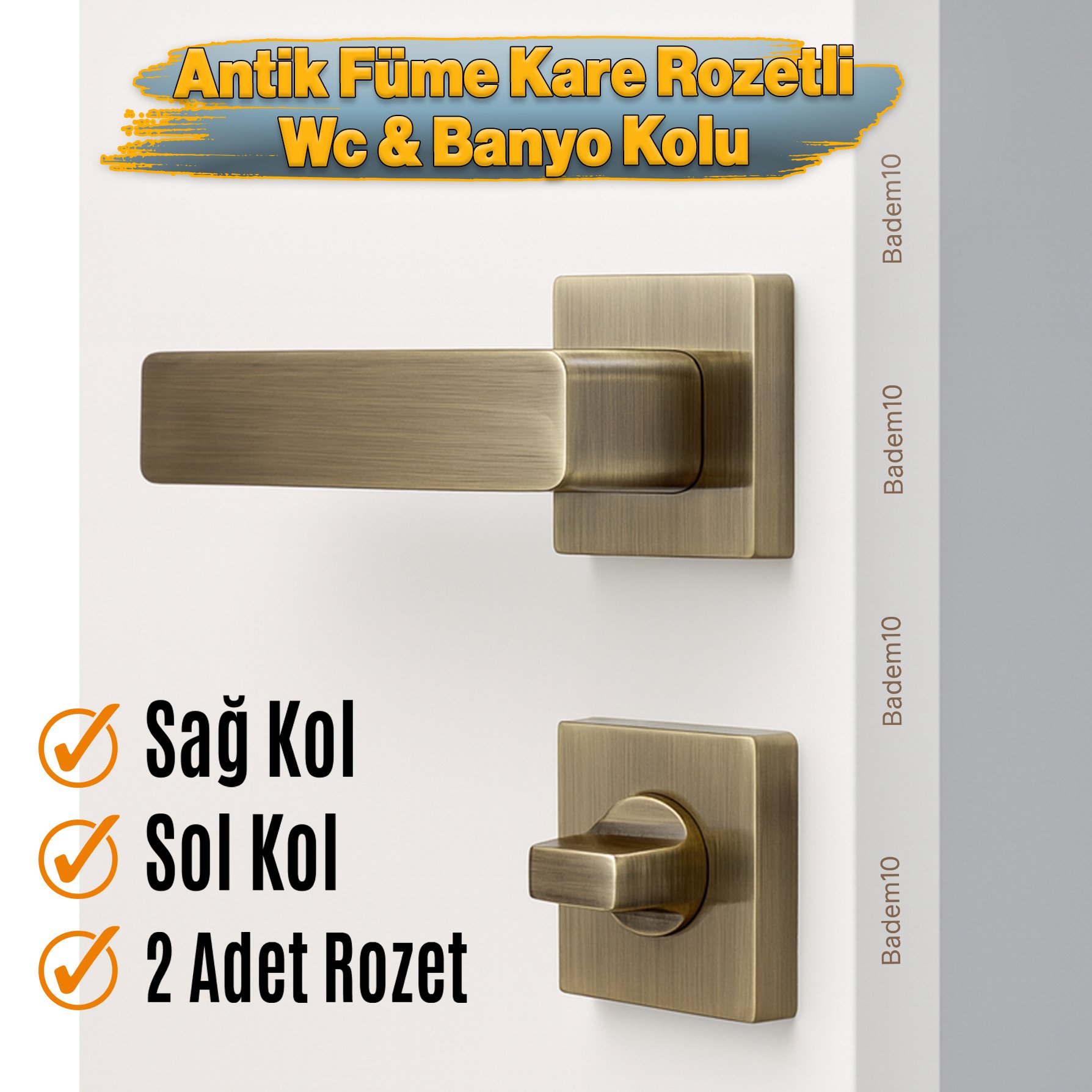 Antik Füme Wc Banyo Tipi Kapı Kolu Rozetli Sağ Sol Uygun Modern İç Kapı Kilitli 1 Takım