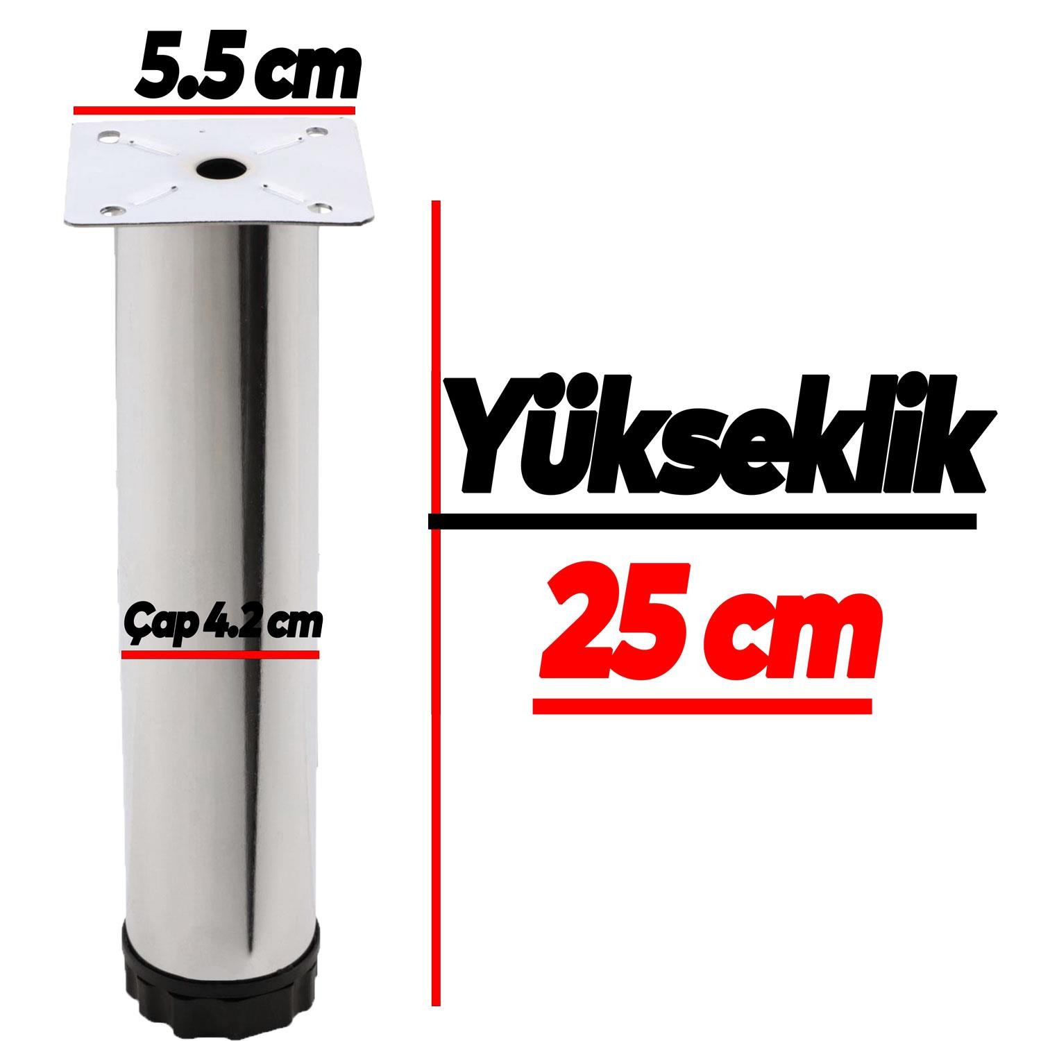 Ayarlanabilir Mobilya Kanepe Baza Koltuk Metal Destek Yükseltici Ayağı 25 cm Krom Ayakları (4 ADET)