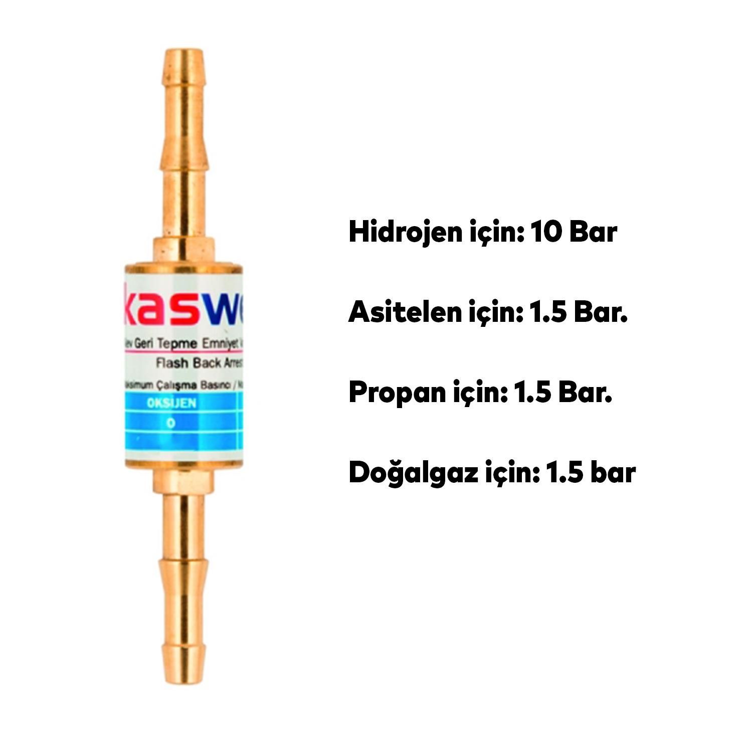 Kasweld Alev Geri Tepme Valfi Oksijen Kaynak 3001 A Gaz Asitelen Tüp Hamlaç Regülatör Lülesi 10 Bar