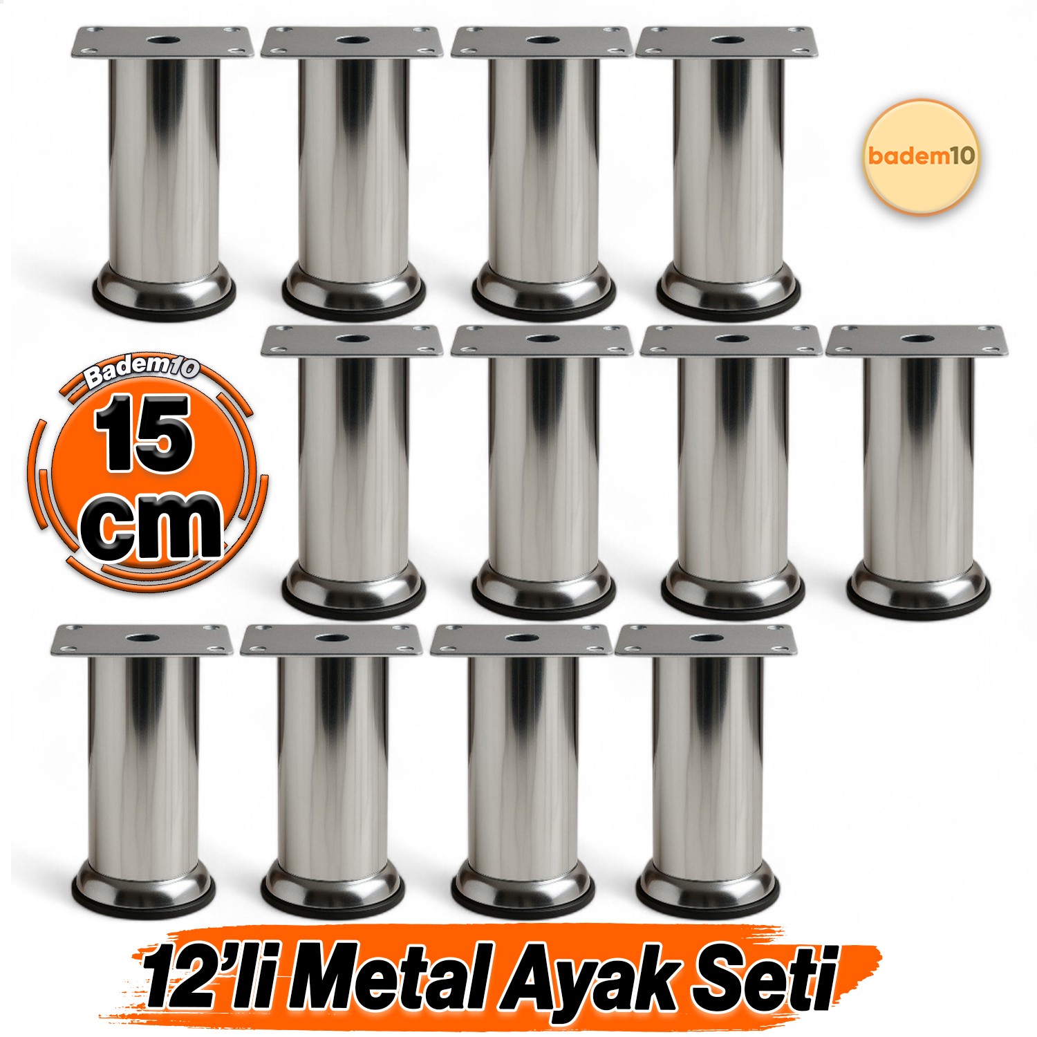 (12 ADET) Metal Krom 15 cm Ayakları Baza Mobilya Koltuk Kanepe Yatak Çekyat Destek Yükseltme Ayağı