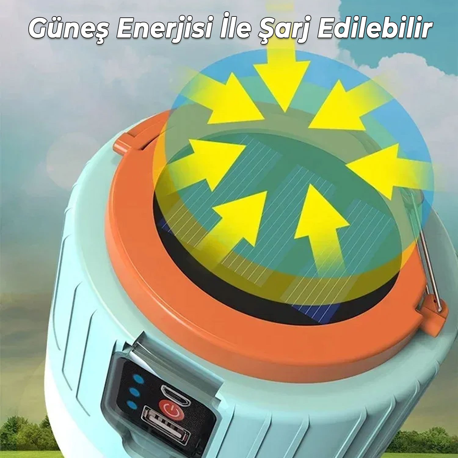Kamp Lambası Ledli El Feneri Işıldak Güneş Enerjili Şarjlı Solar Pilli Portatif Gece Lambası