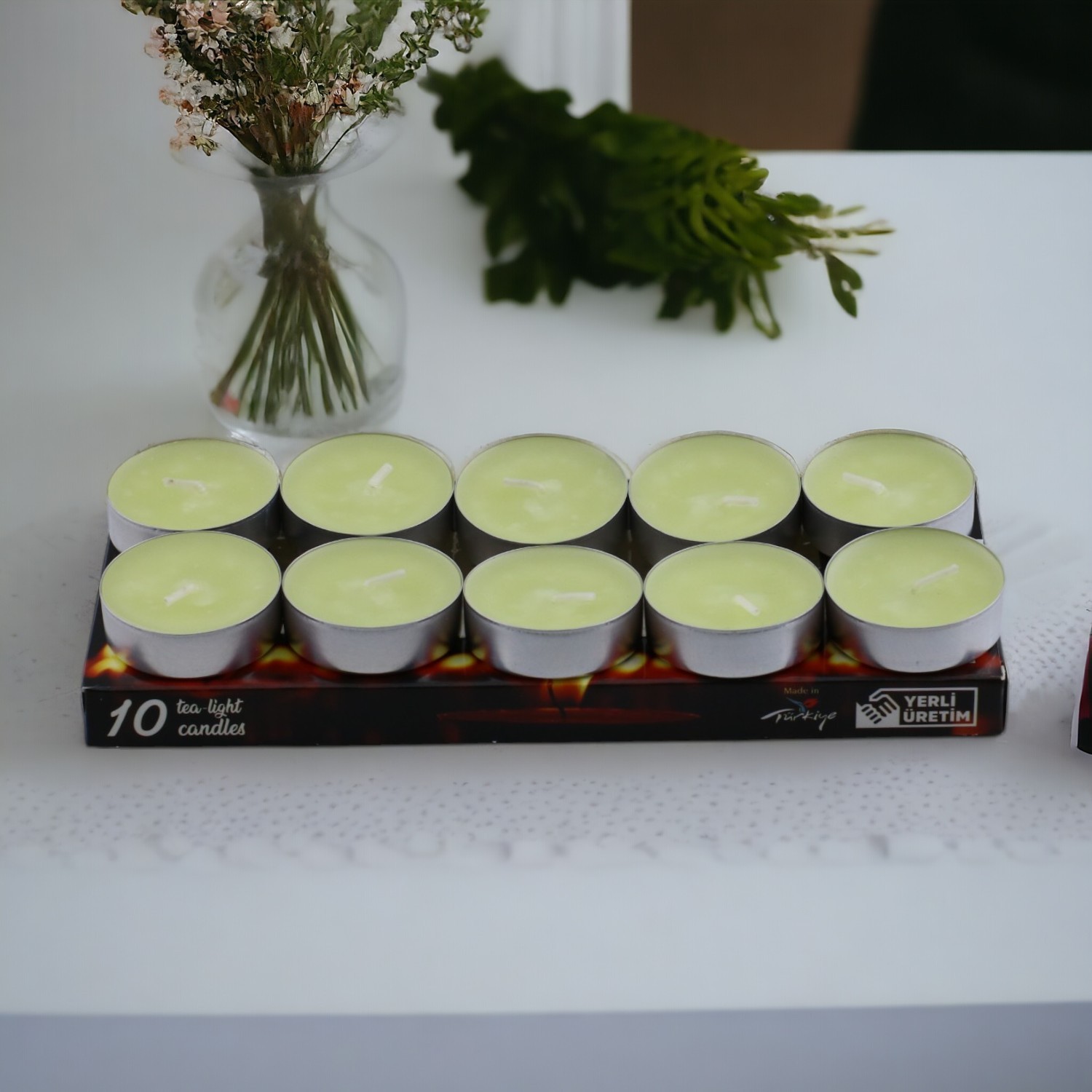 Tealight Mum 10x10 Gr Dekoratif Mumu Kandil Hediyelik Fitilli Mumluk Şamdan Krem Renk Kokusuz