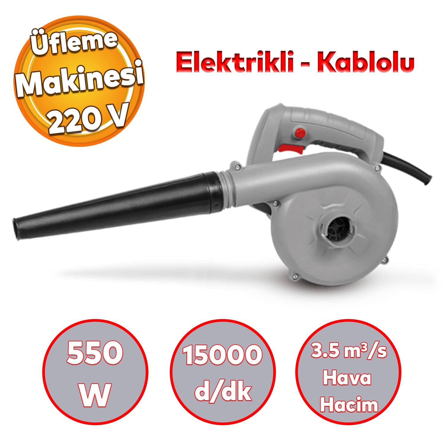 Üfleme Makinası 550 W Bahçe Yaprak Üfleme Sokak Araba İçi Temizleme Süpürme Elektrikli Üfleyici