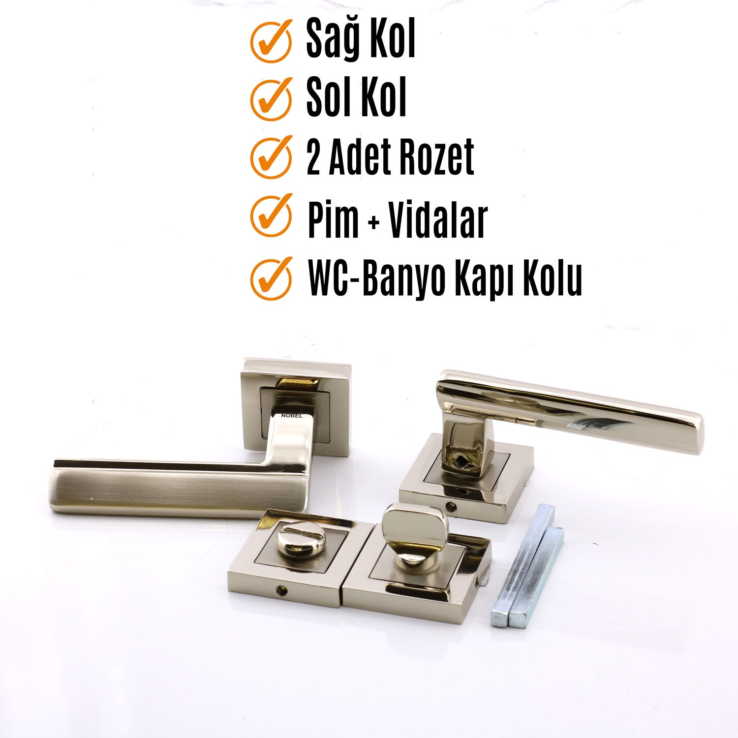 Ultra WC - BANYO Kapı Kolu İnox Kare Rozetli Sağ Sol Uygun Ev Kapısı Kolları Kilitlenebilir 1 Takım