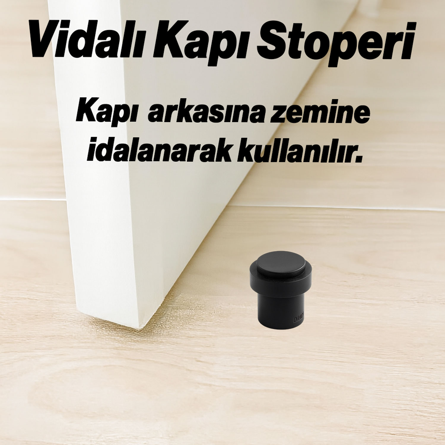 Siyah Metal Kapı Stoperi 3’lü Set Düz Model Vidalı Montaj Kauçuk Kapı Tamponu Durdurucu Koruyucu