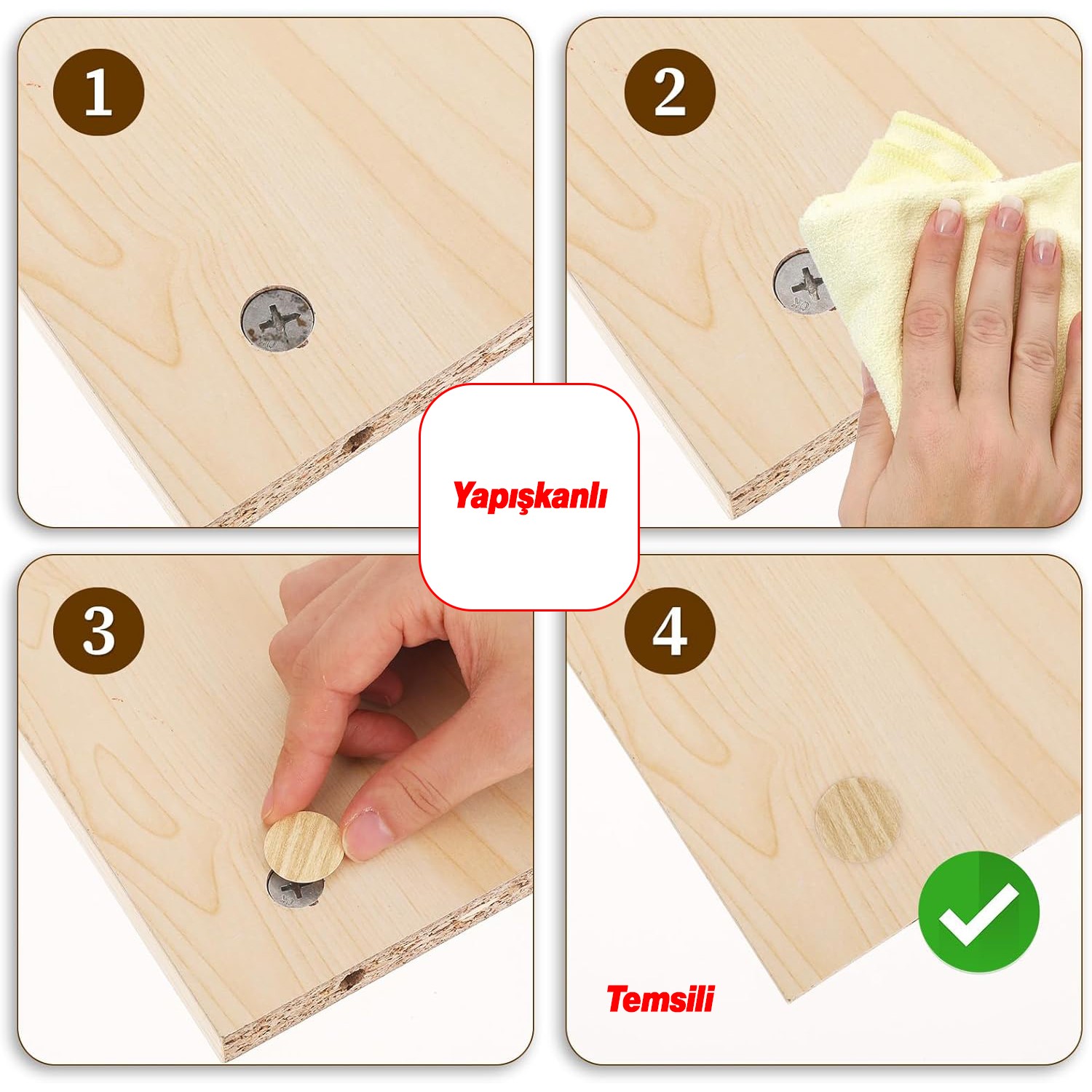 Yapışkanlı Vida Tapası Tıpası 1.8 cm (64 Adet) Antrasit Gri Rengi Mobilya Delik Kapatıcı