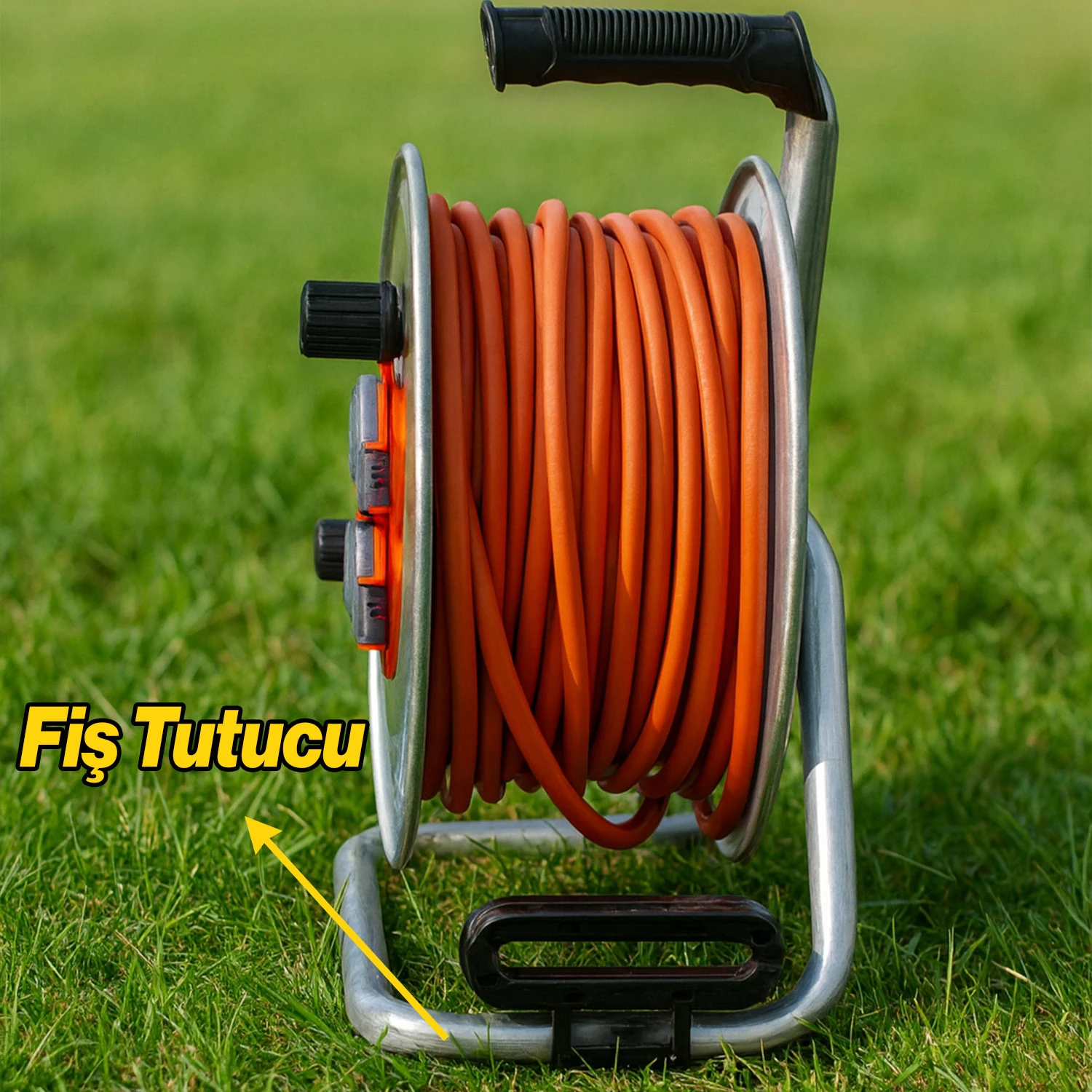 Metal Makaralı Uzatma Kablosu % 100 BAKIR 40 Metre 3x2.5 mm Termal Sigortalı Seyyar Kapaklı 4 Prizli