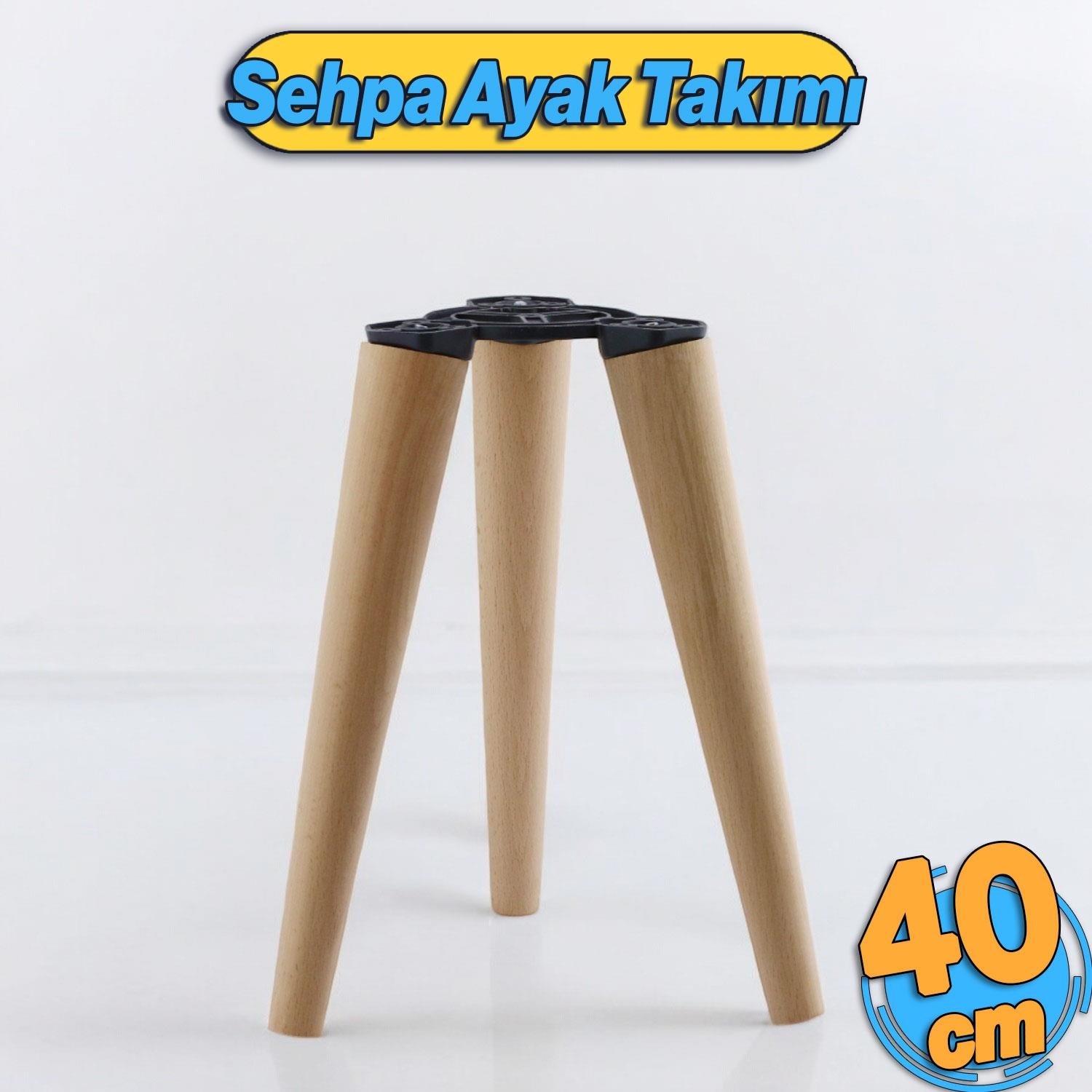 Ahşap Sehpa 3'lü Ayak Takımı 40 cm Zigon Puf Tabure Ayağı Masa Ayakları 40 cm Bağlantı Aparatı Dahil