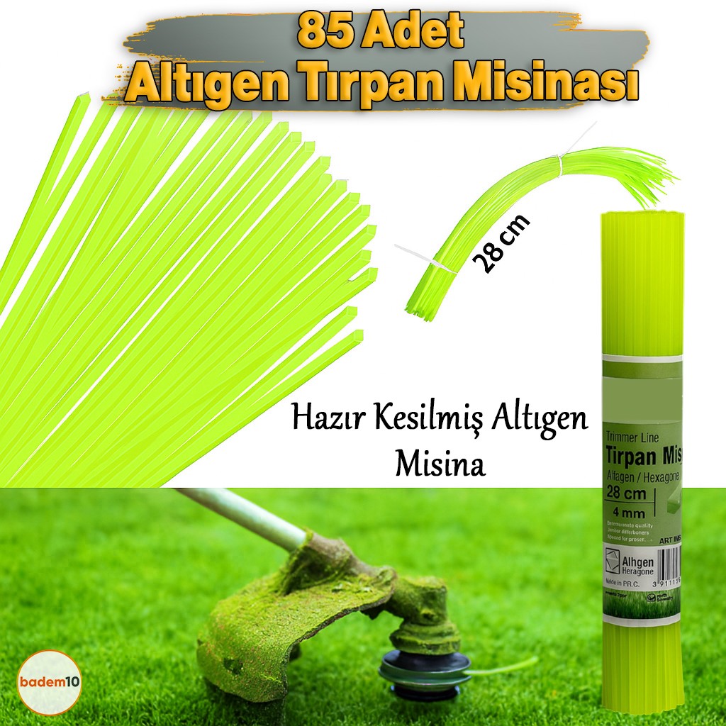 Hazır Altıgen Çubuk Motorlu Tırpan Misinası Bahçe Dayanıklı Ot Biçme İpi Çubuk 4 mm 85 Adet (28 cm)