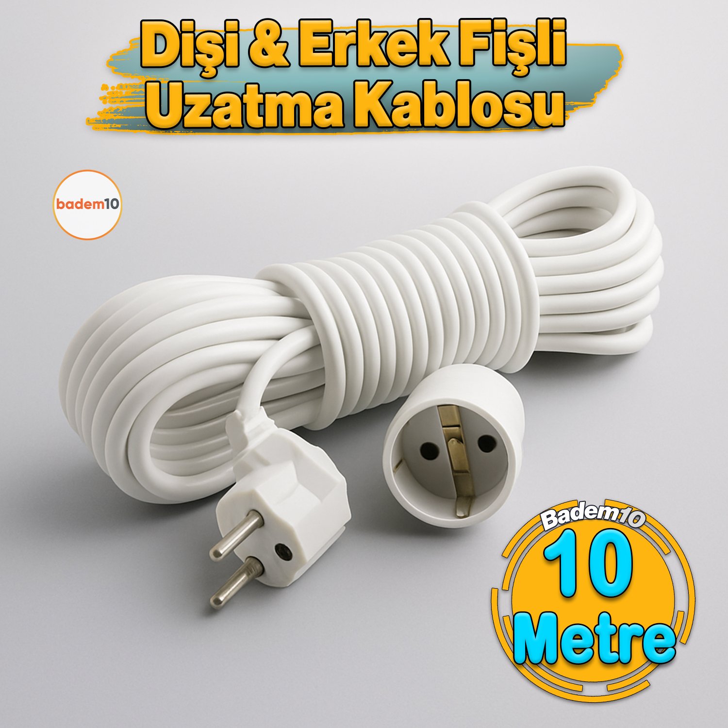 Seyyar Uzatma Kablosu 10 Metre Dişi-Erkek Fişli F19C Kalın Priz Prizli Sanayi Bahçe Elektrik Kablosu