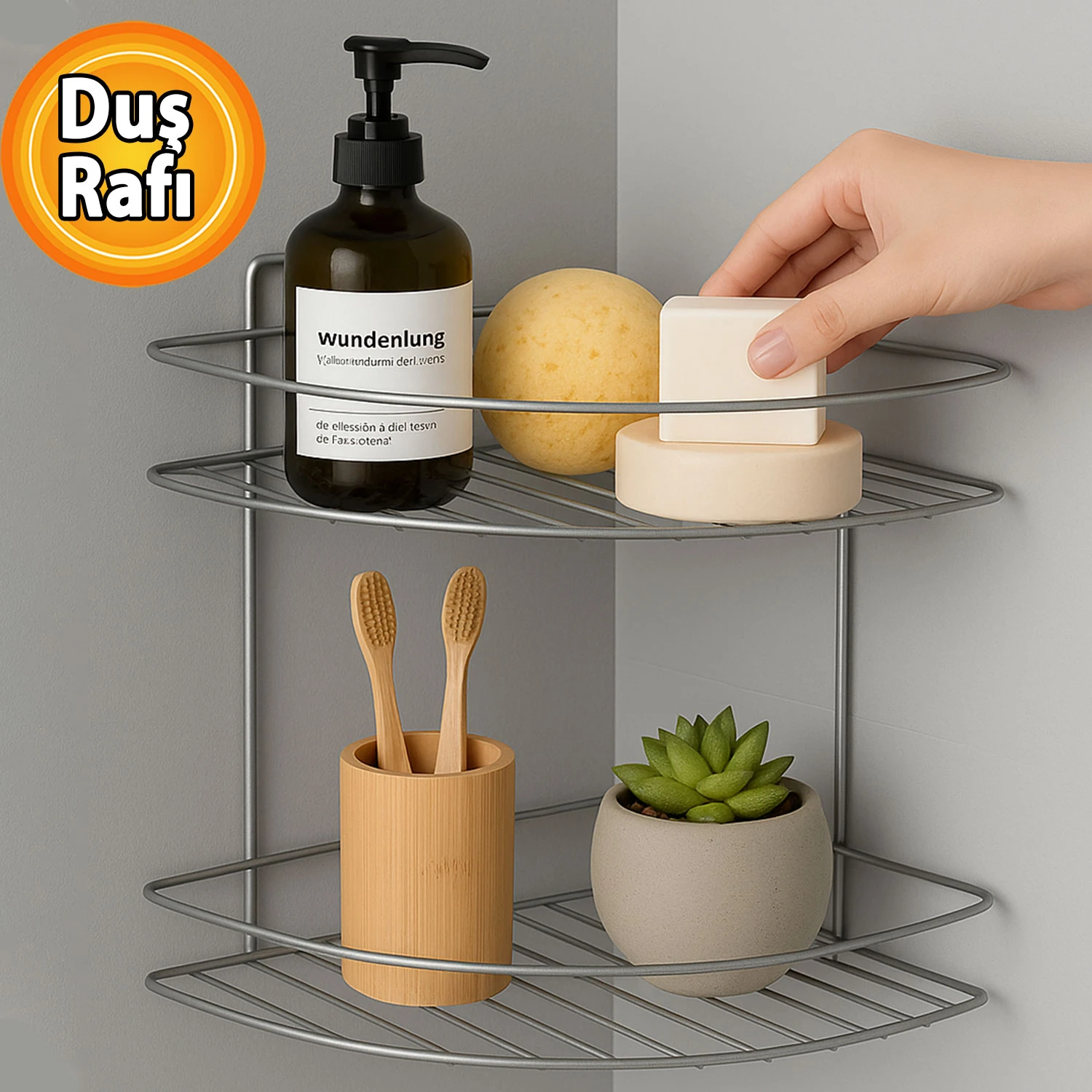 İki Katlı Krom Banyo Duş Köşe Rafı Paslanmaz Metal Şampuanlık Duvar Montajlı Düzenleyici Raf Seti