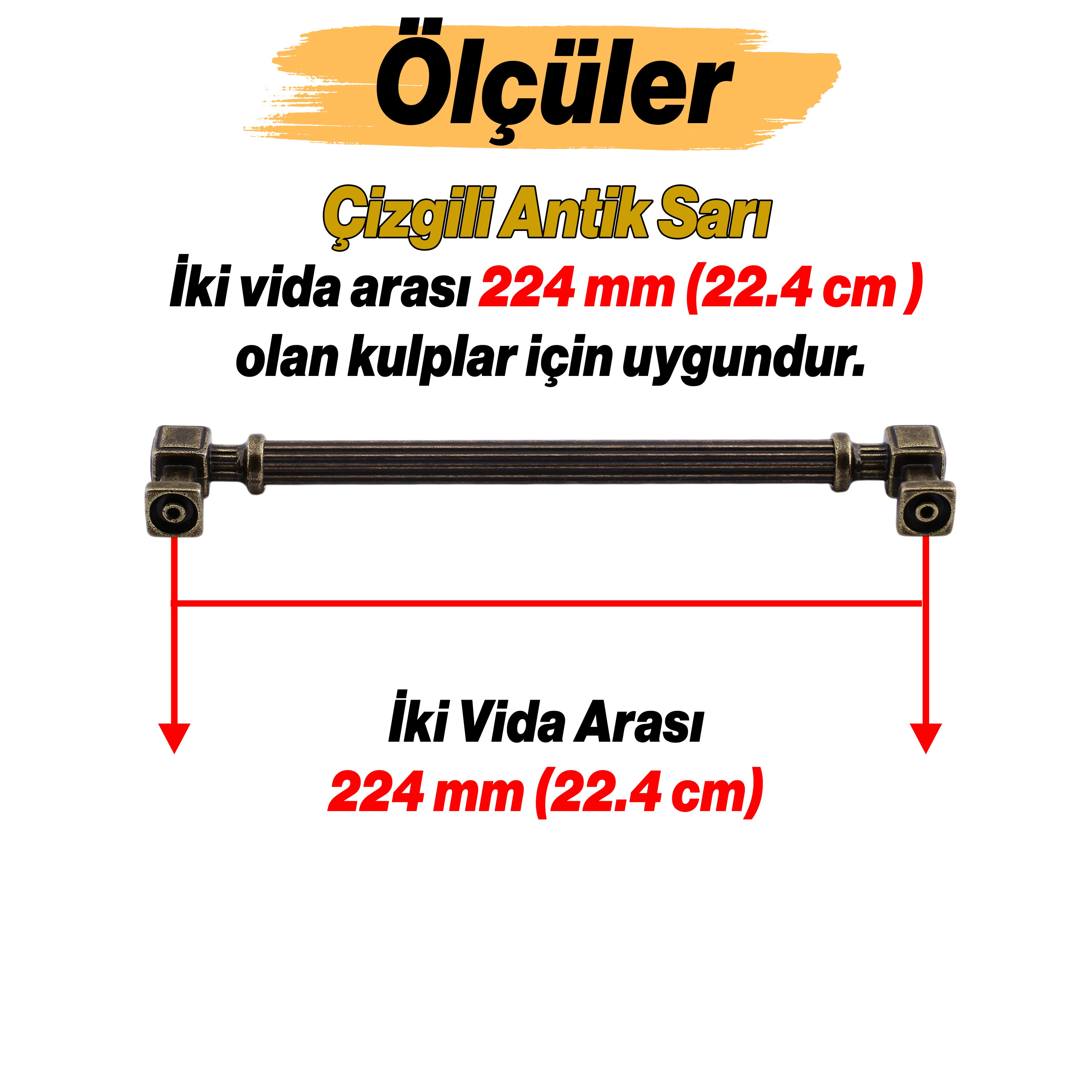 Talas 224 mm Çizgili Antik Sarı Metal Kulp Mobilya Çekmece Mutfak Dolabı Dolap Kulpları Kulb 22.4 cm
