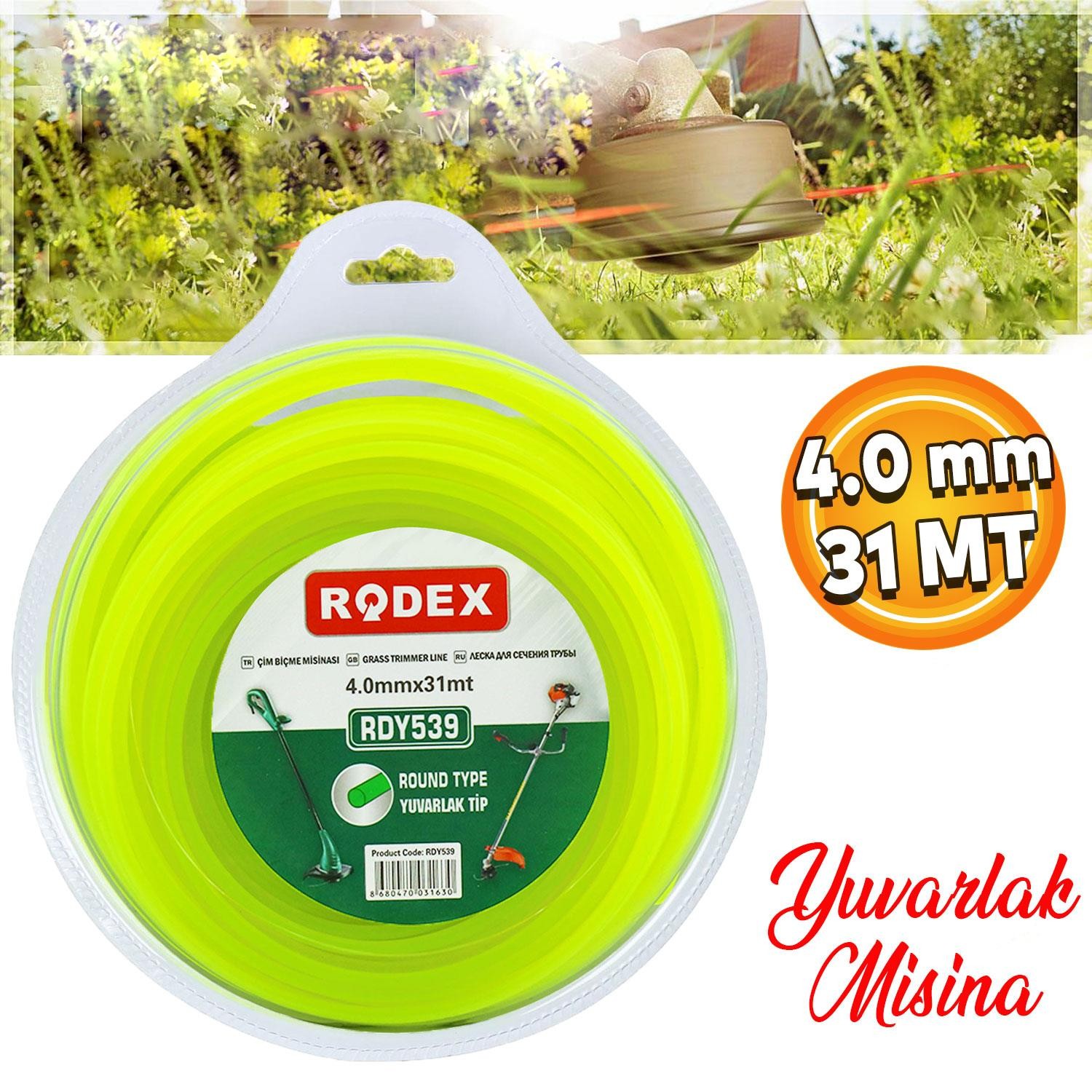 Rodex RDY539 Misina Motorlu Tırpan Yuvarlak Misina 4 mm 31 Metre Çim Ot Biçme Teli