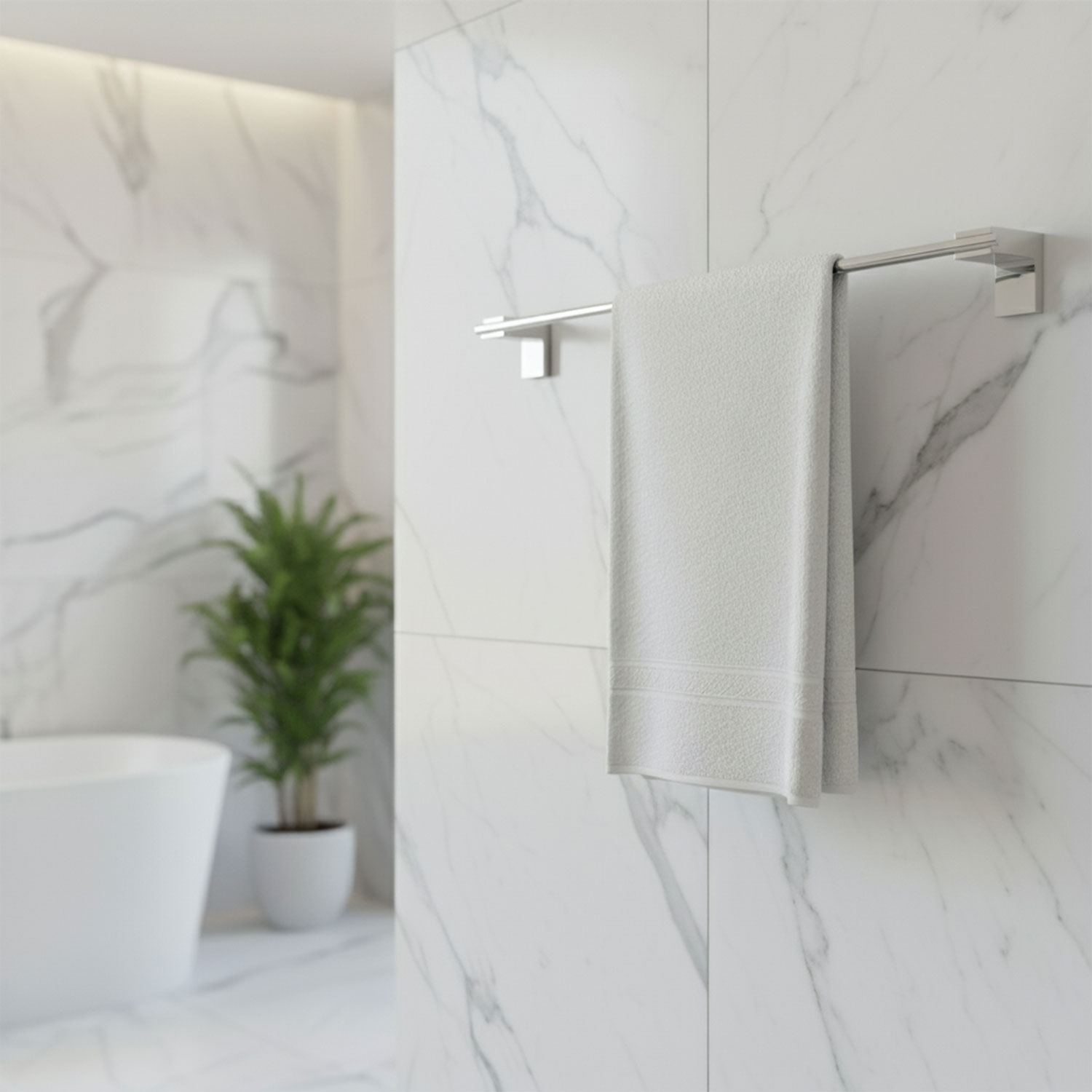 Krom Gümüş Metal Uzun Havluluk 49 cm Duvara Monte Vidalı Lüks Banyo Asma Askı Çubuk Tasarım