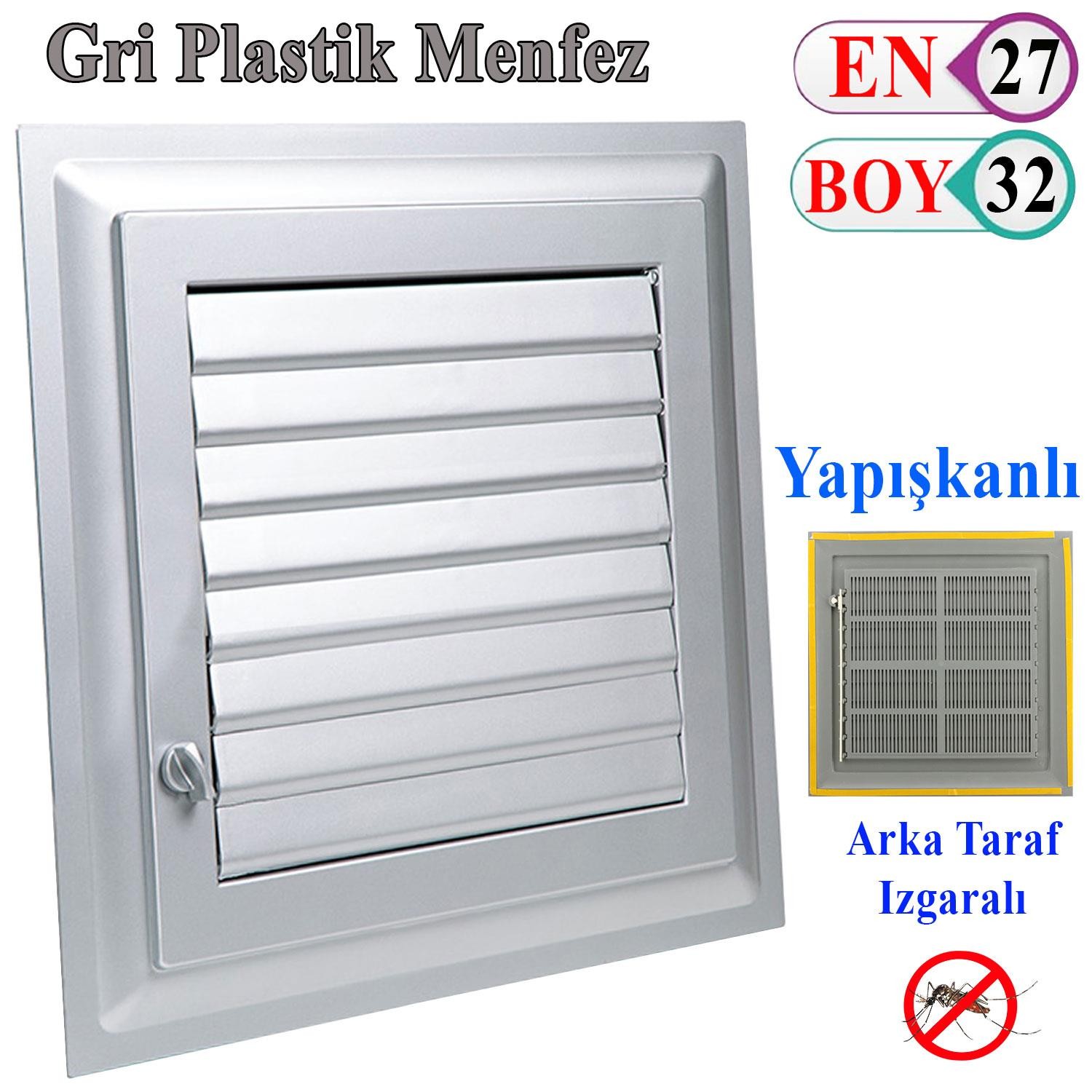 Menfez Banyo Wc Tuvalet Havalandırma Plastik Panjur Gri 27x32 CM