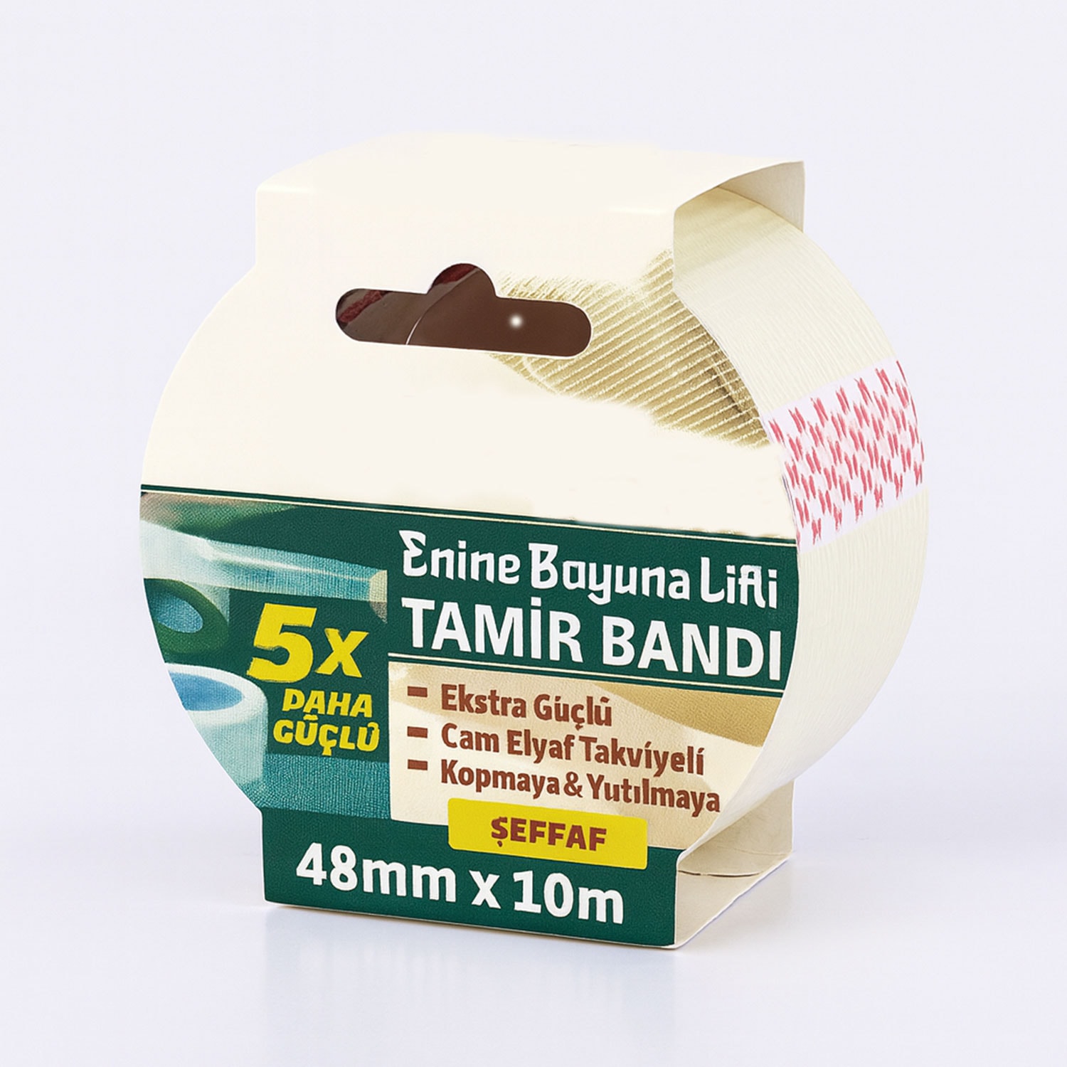 Enine Boyuna Lifli Tamir Bandı 48mm x 10mt Şeffaf Ultra Güçlü Yapışkan Onarım ve İzolasyon Bandı