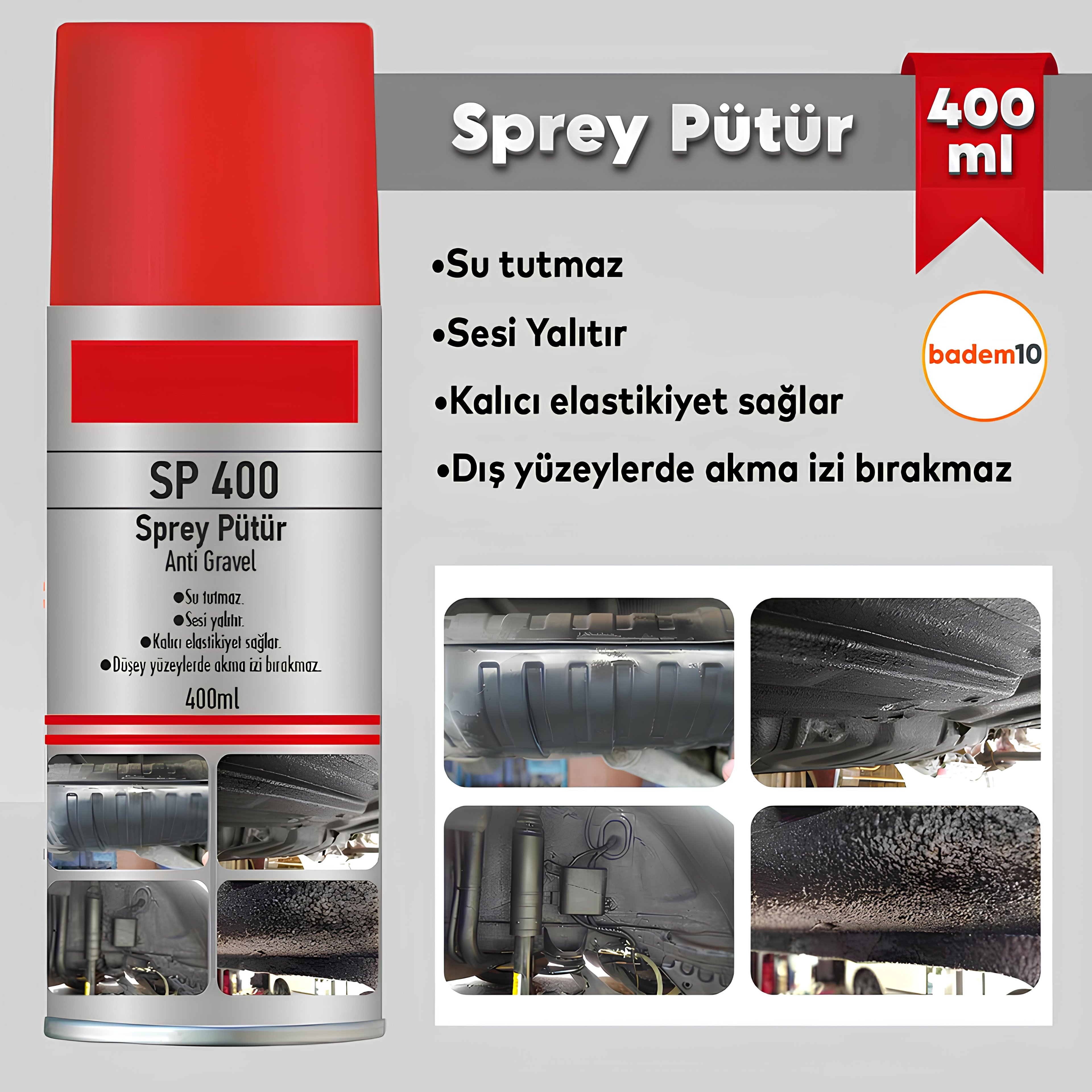 Sprey Pütür Su Tutmaz Ses Yalıtımlı Boyanabilir Kaplama Araç Araba Çamurluk Taş Darbe Koruma 400ml