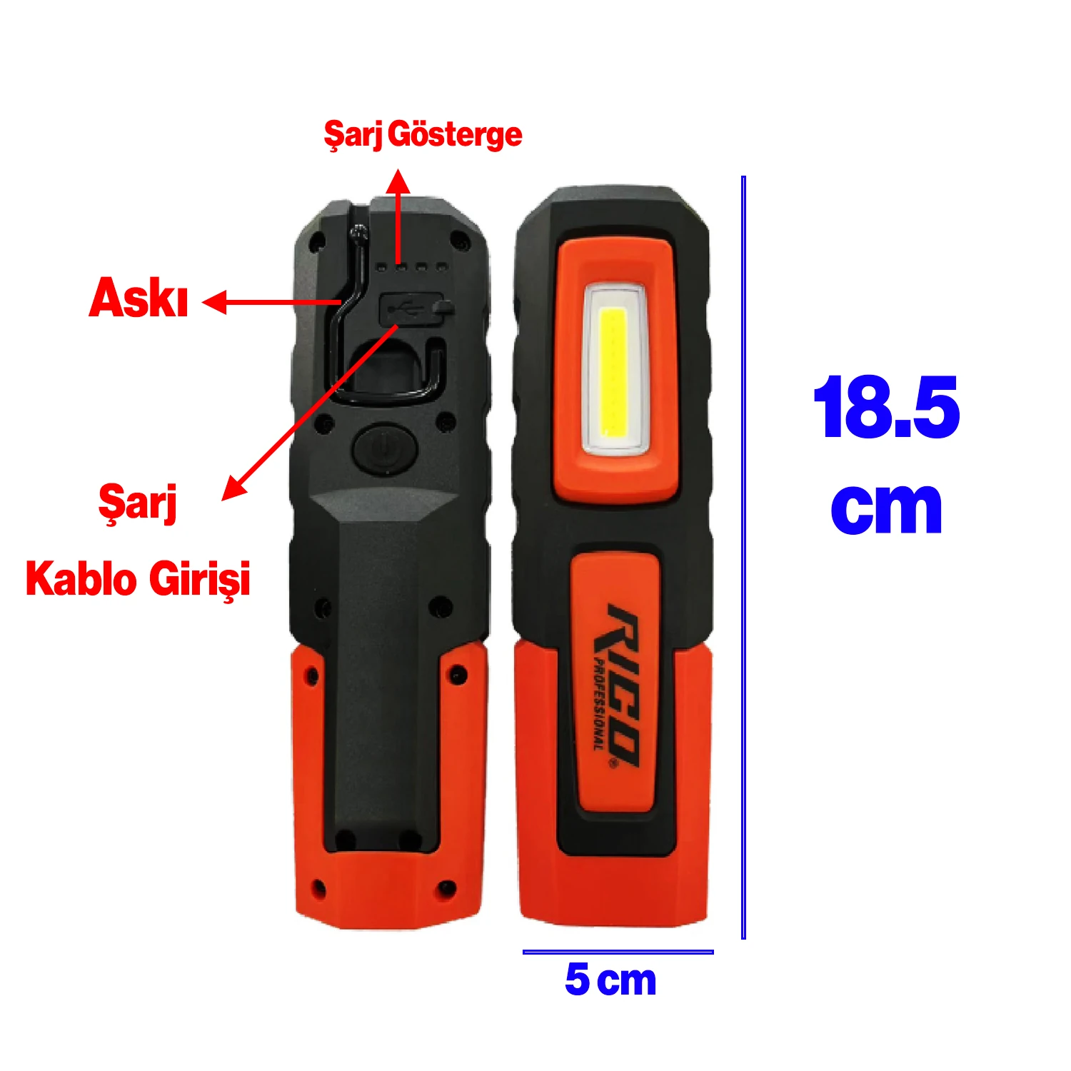 Mıknatıslı Şarjlı Ledli El Feneri 600 Lümen Lambası Spor Kamp Fener SOS & UV Mavi Işık Oto Tamir